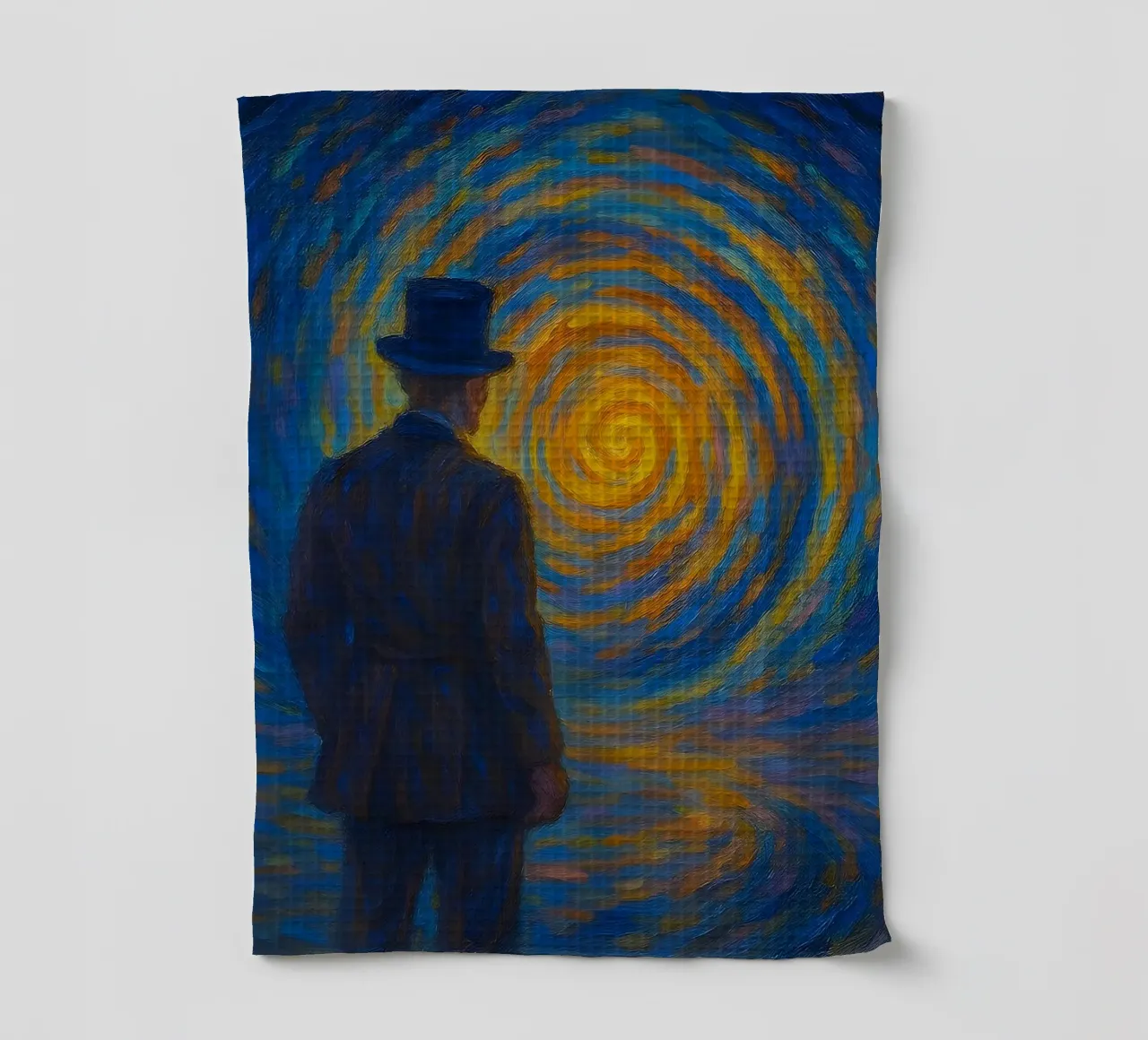 Uomo di fronte a un vortice luminoso in una scena onirica di vortice canovaccio da cucina da Vincent’s Universe