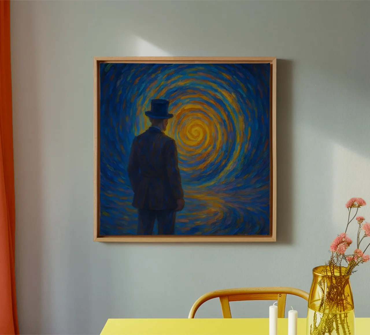 Man Facing Glowing Swirl in Dreamlike Vortex Scene canvas by Vincent’s Universe