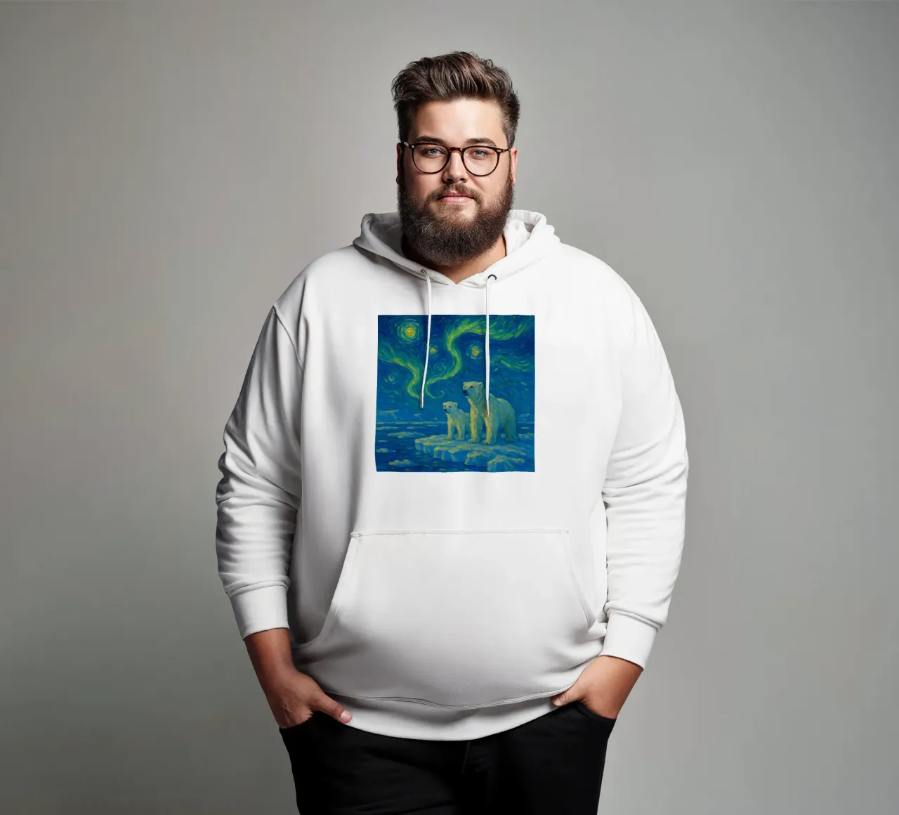 Orsi polari sul ghiaccio in un cielo notturno luminoso e vorticoso felpa con cappuccio da Vincent’s Universe