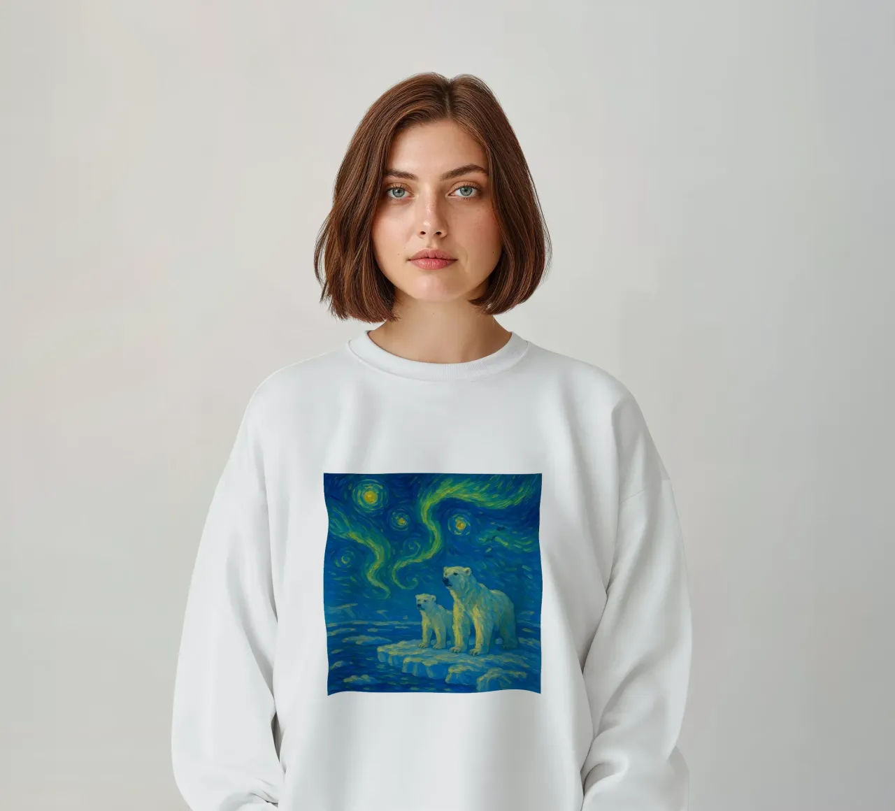 Orsi polari sul ghiaccio in un cielo notturno luminoso e vorticoso felpa da Vincent’s Universe