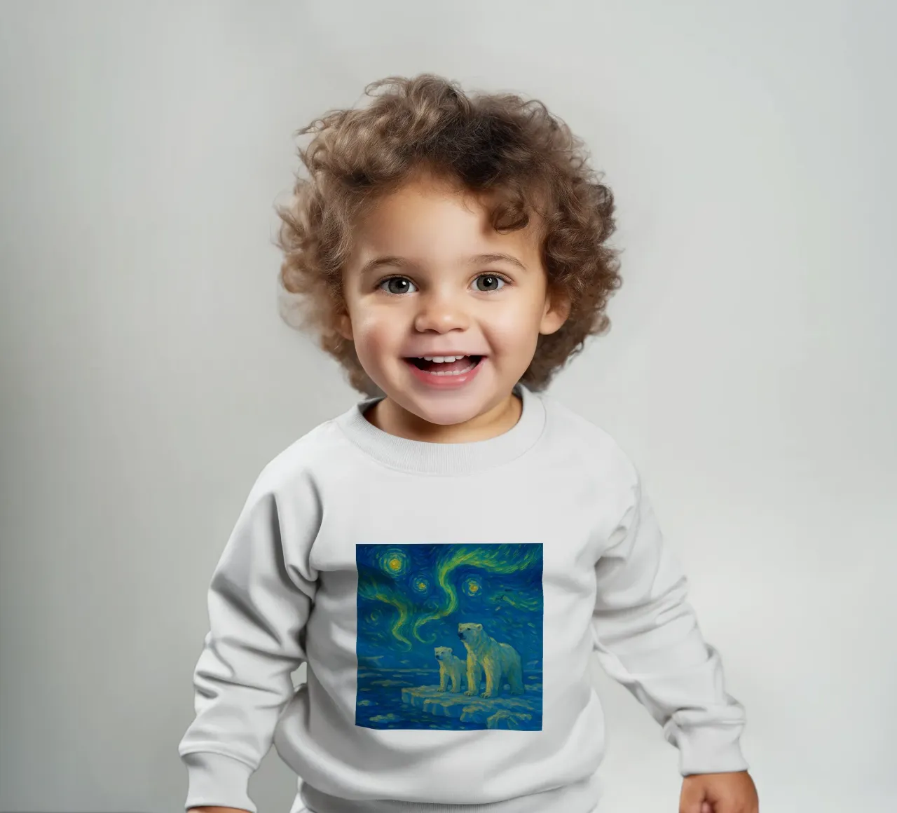Polar Bears on Ice Under Glowing Swirling Night Sky baby sweatshirt by Vincent’s Universe