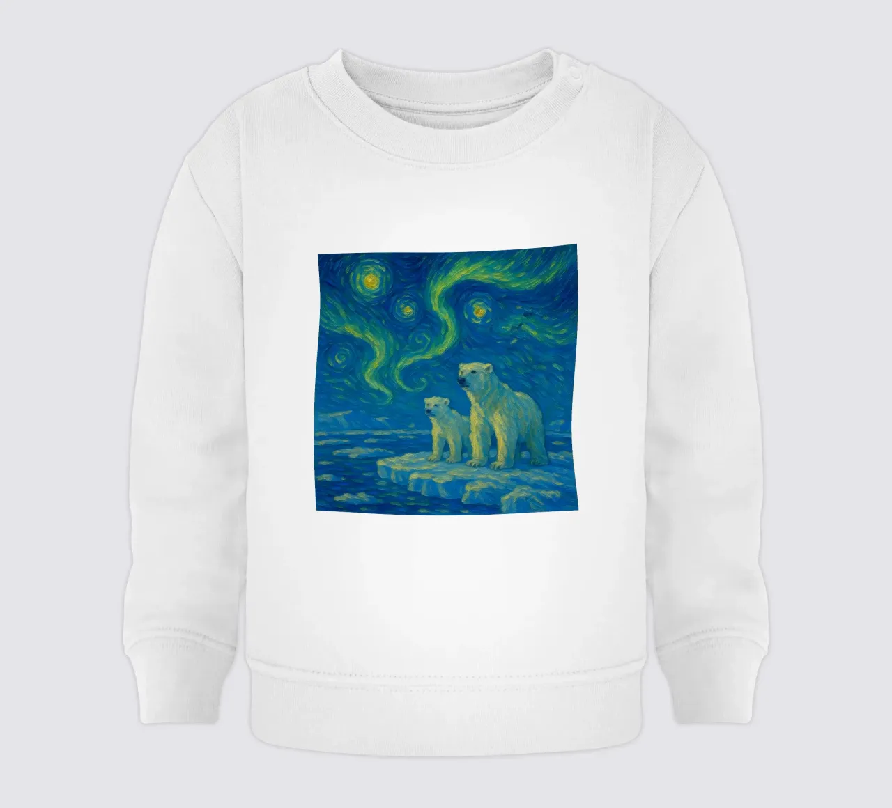 Polar Bears on Ice Under Glowing Swirling Night Sky baby sweatshirt by Vincent’s Universe