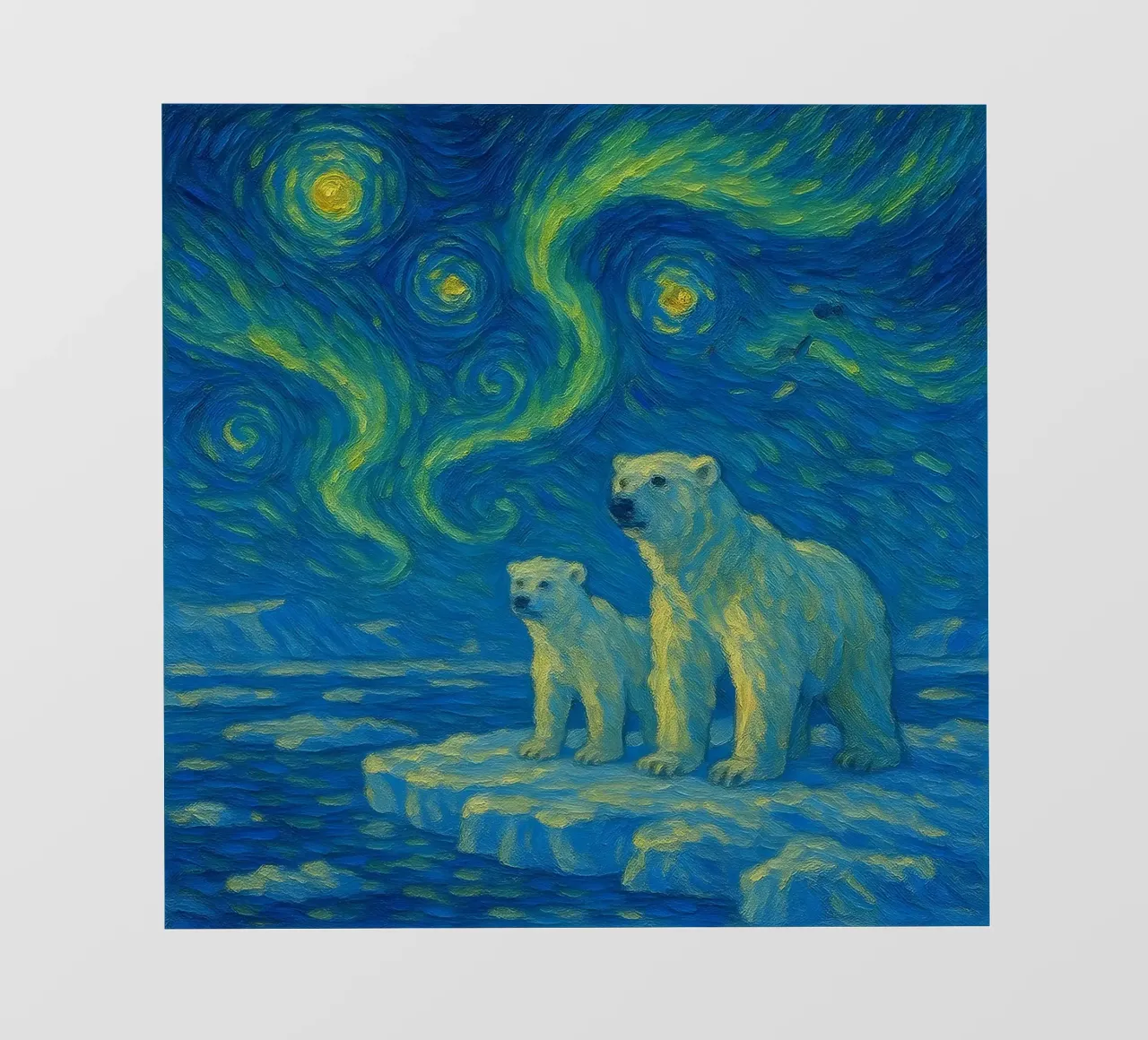 Orsi polari sul ghiaccio in un cielo notturno luminoso e vorticoso telo in pvc da Vincent’s Universe