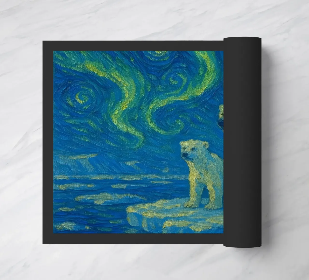 Orsi polari sul ghiaccio in un cielo notturno luminoso e vorticoso zerbino da Vincent’s Universe