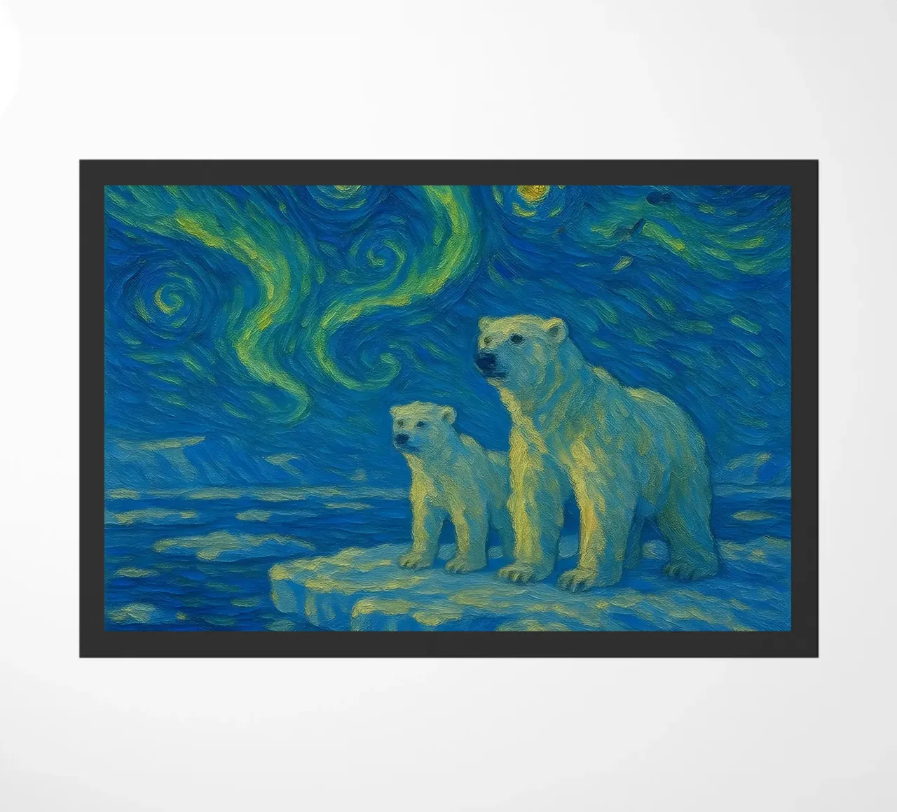 Orsi polari sul ghiaccio in un cielo notturno luminoso e vorticoso zerbino da Vincent’s Universe
