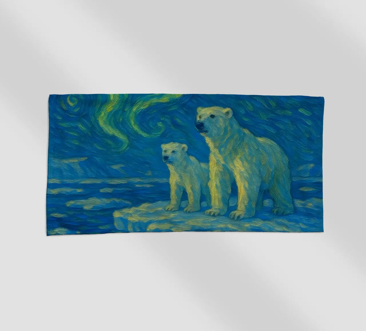 Orsi polari sul ghiaccio in un cielo notturno luminoso e vorticoso telo mare da Vincent’s Universe