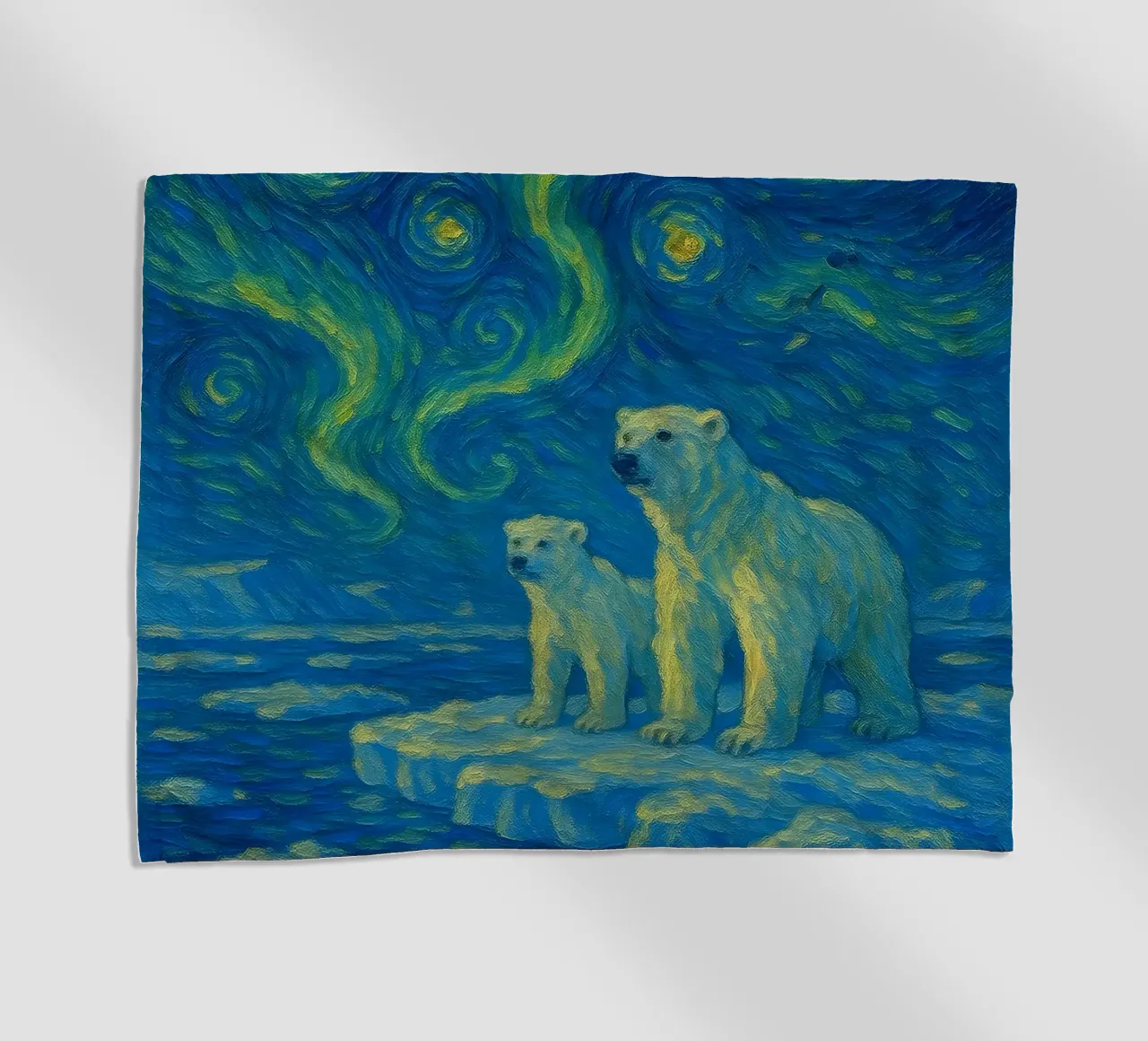 Orsi polari sul ghiaccio in un cielo notturno luminoso e vorticoso telo mare da Vincent’s Universe