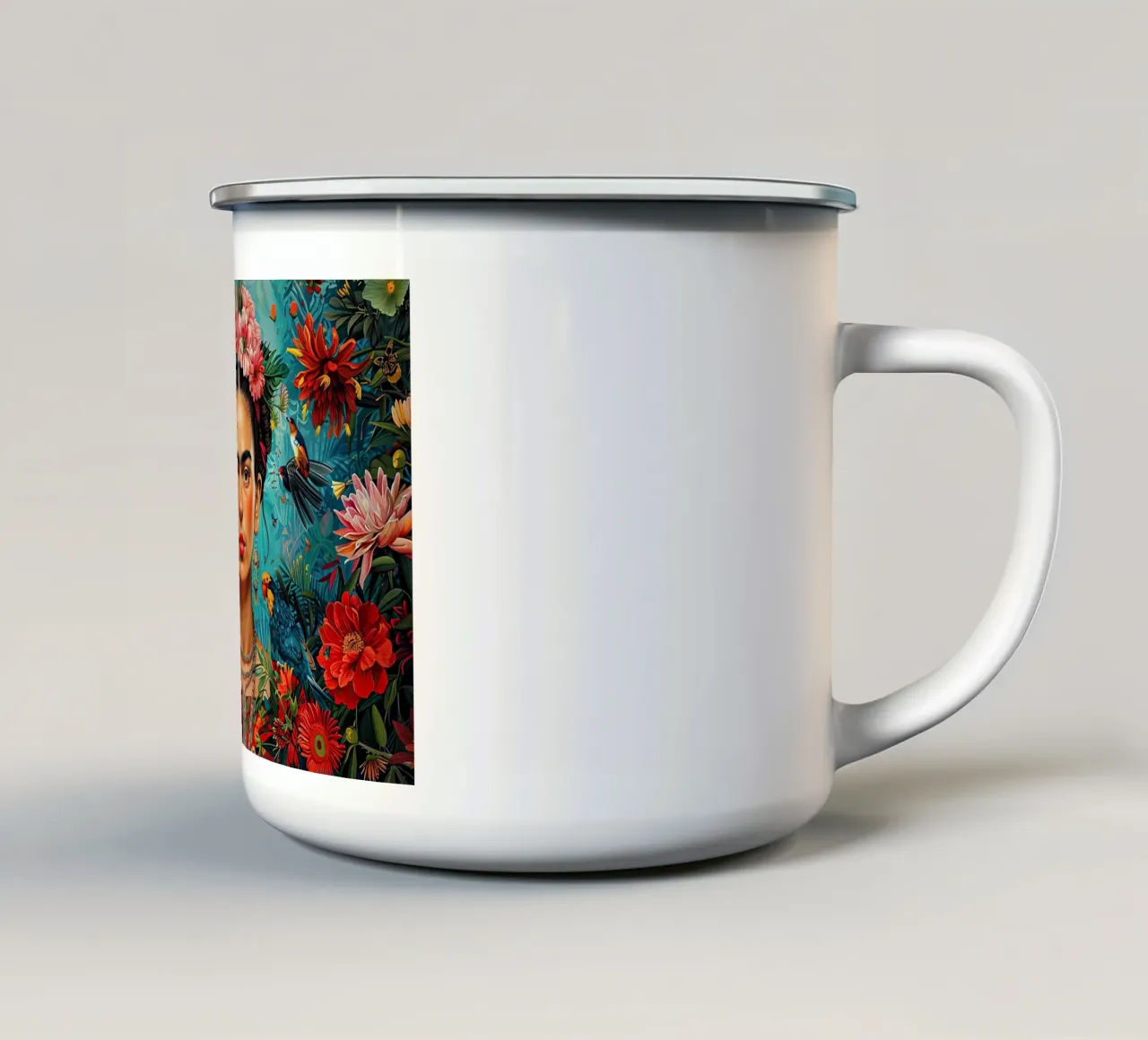 Frida Kahlo "Strength in Silence" tazza in smalto da Fantasias Florales