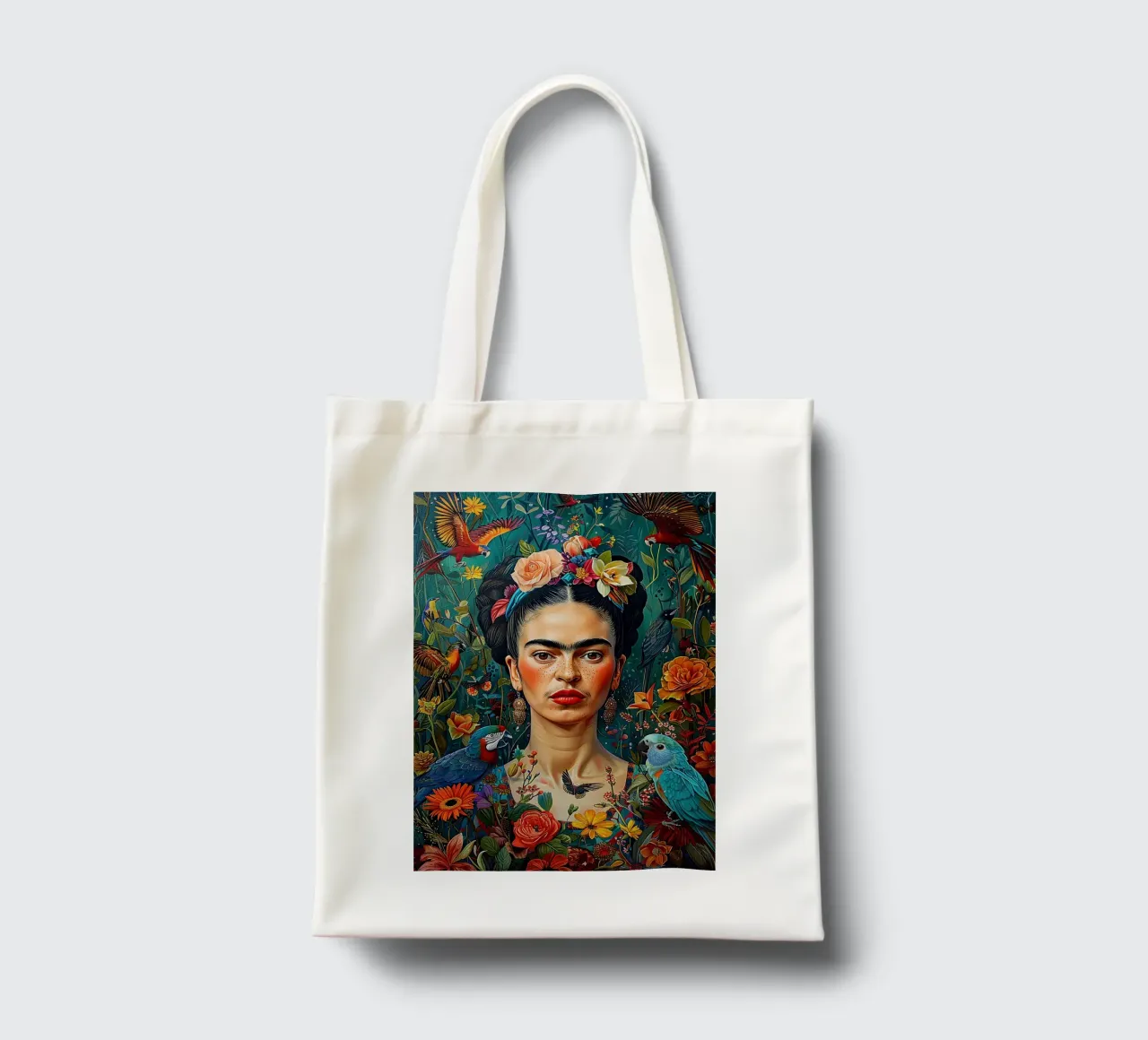 Frida Kahlo "Defiant in Color" borsa in juta da Fantasias Florales