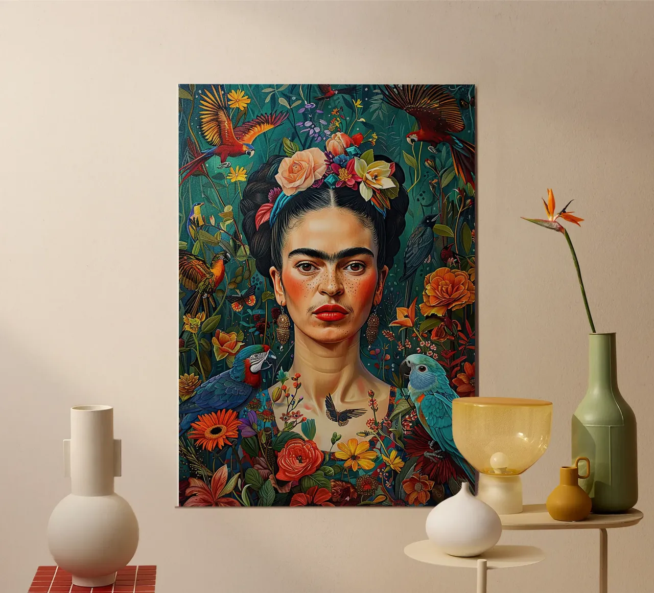 Frida Kahlo "Defiant in Color" alluminio dibond da Fantasias Florales