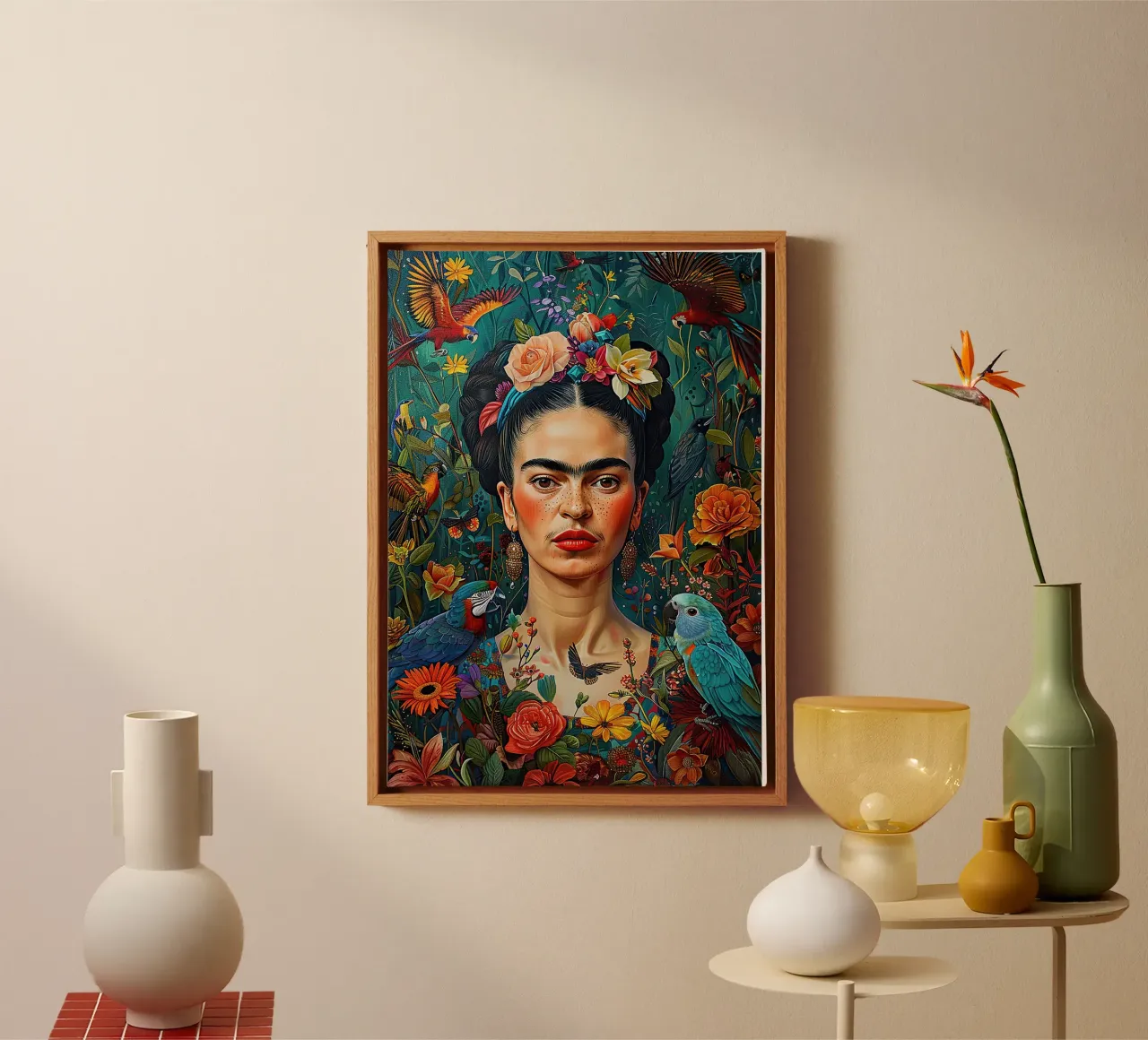 Frida Kahlo "Defiant in Color" tela con Cornice a cassetta da Fantasias Florales