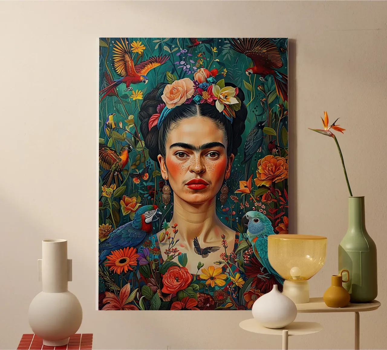 Frida Kahlo "Defiant in Color" tela con Cornice a cassetta da Fantasias Florales