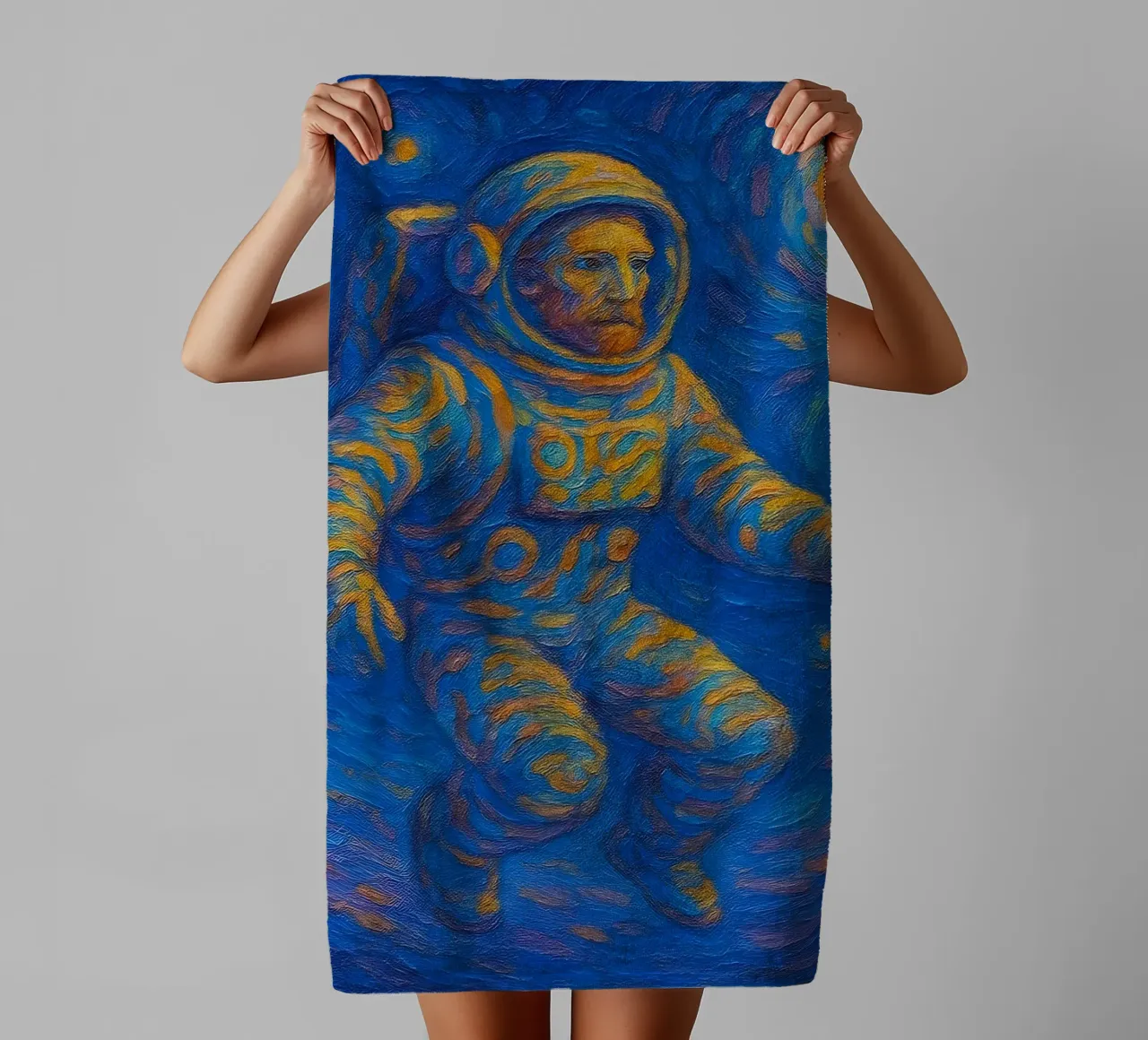 Starry Cosmic Astronaut Floating Surreal Space Art Print towel by Vincent’s Universe