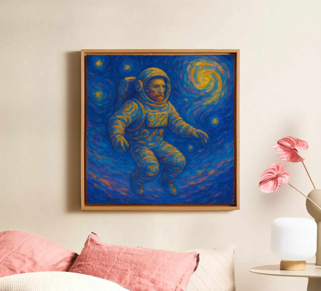 Starry Cosmic Astronaut Floating Surreal Space Art Print canvas by Vincent’s Universe