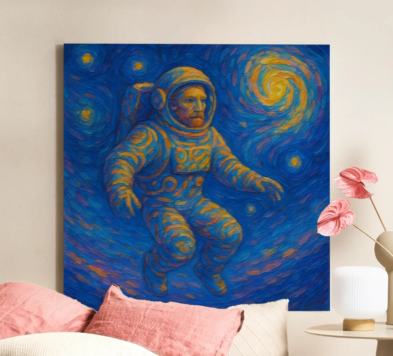 Starry Cosmic Astronaut Floating Surreal Space Art Print canvas by Vincent’s Universe
