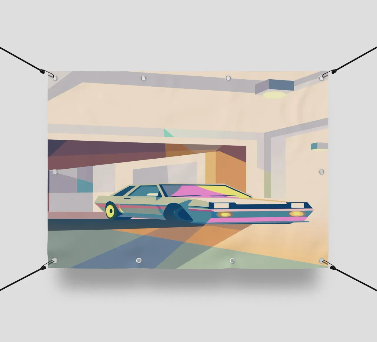 Auto in garage con stile geometrico telo in pvc da POLYGON SPECIAL