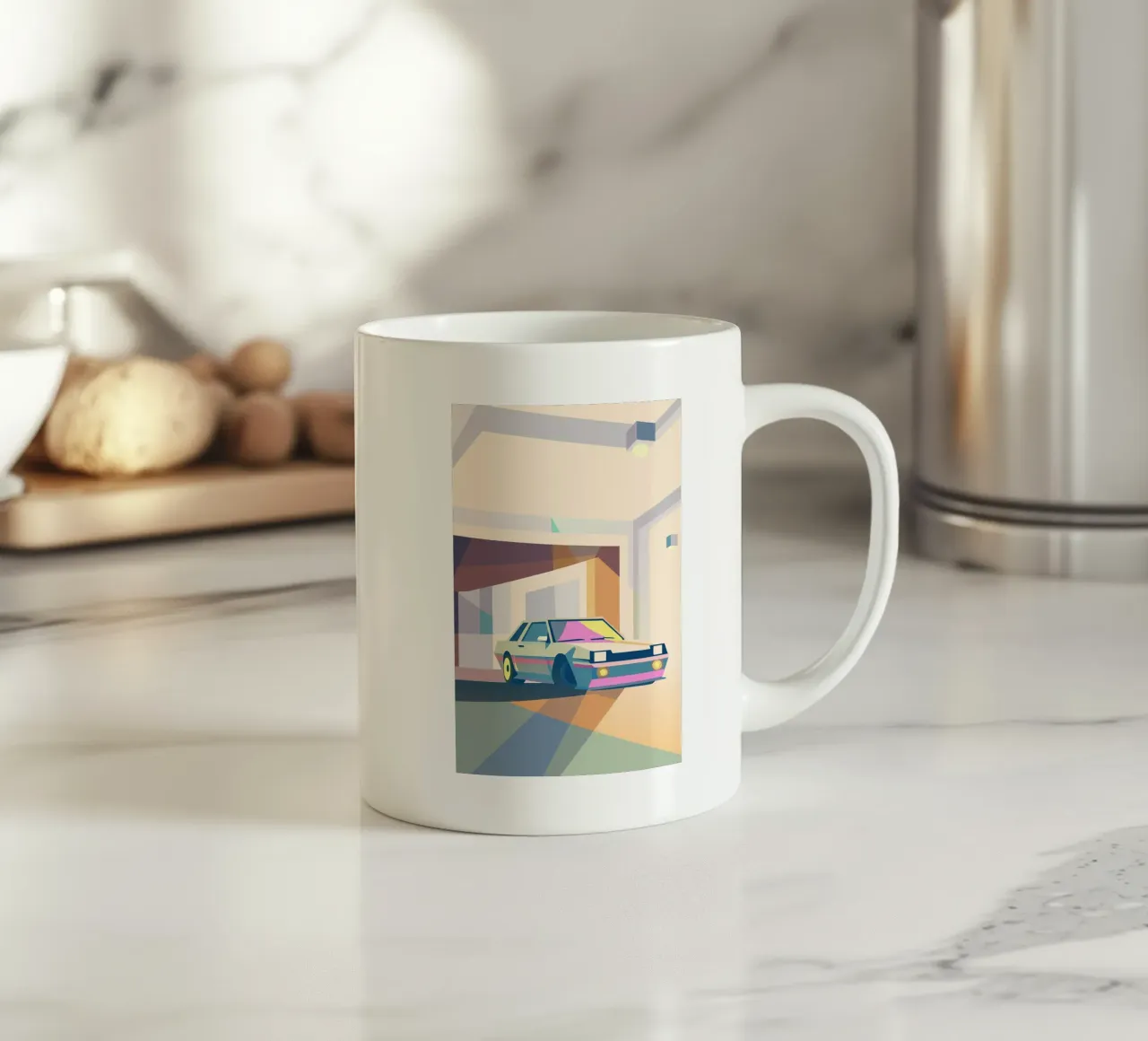 Auto in garage con stile geometrico tazza in ceramica da POLYGON SPECIAL