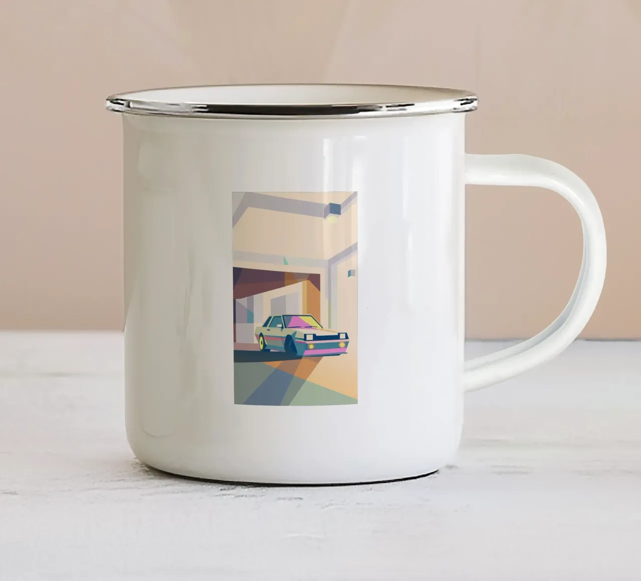 Auto in garage con stile geometrico tazza in smalto da POLYGON SPECIAL