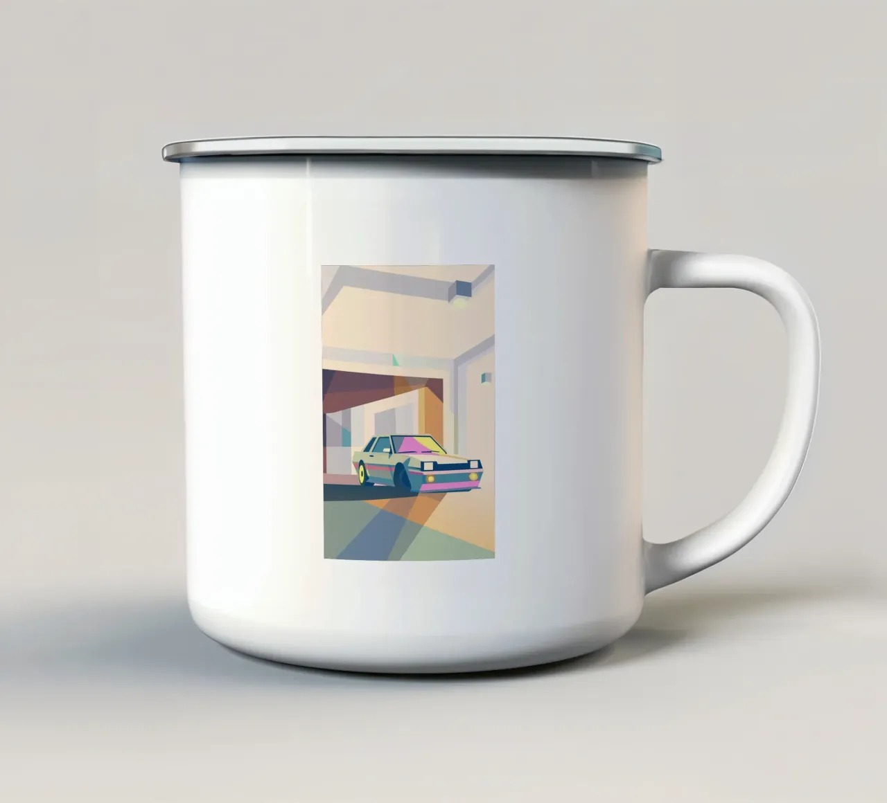 Auto in garage con stile geometrico tazza in smalto da POLYGON SPECIAL