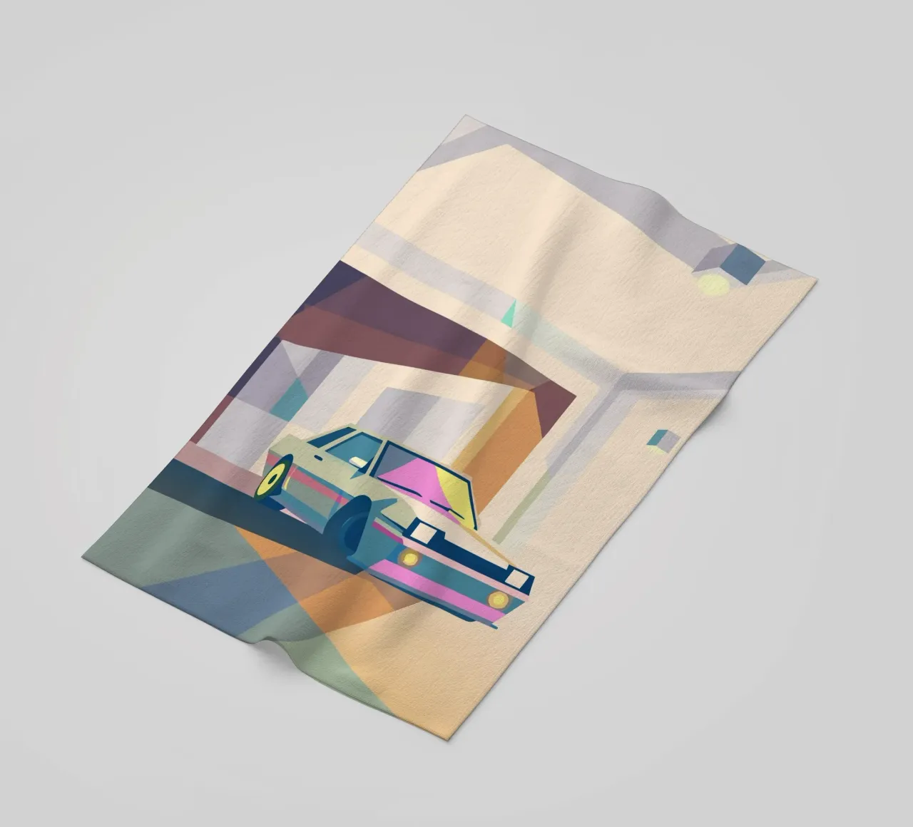 Auto in garage con stile geometrico telo mare da POLYGON SPECIAL