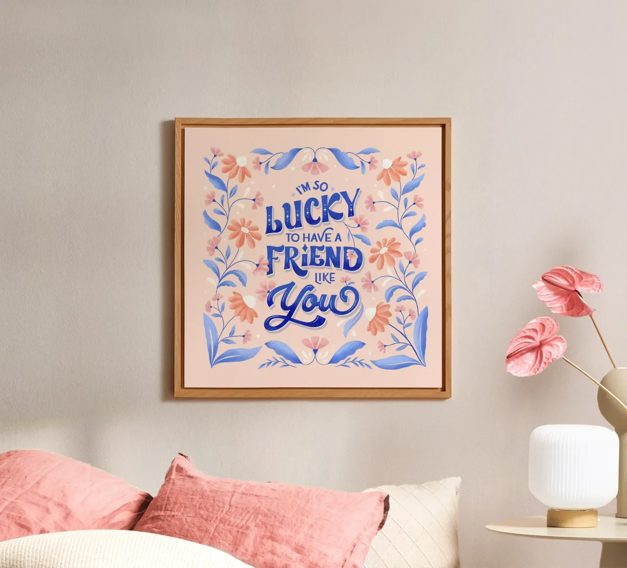 Amicizia. Amore. Aforisma e fiori pastello. alluminio dibond da CalliLetters