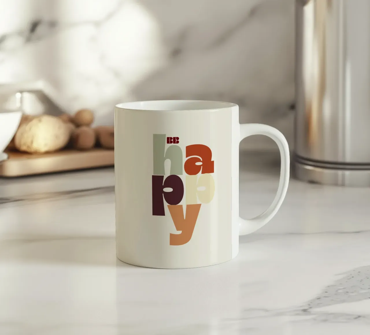 BE HAPPY Retro Typography Poster tazza in ceramica da Imaginative