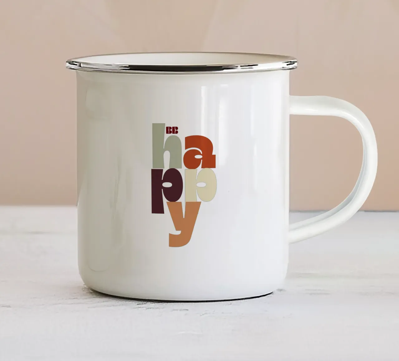 BE HAPPY Retro Typography Poster tazza in smalto da Imaginative