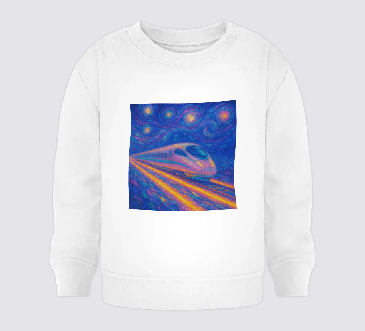 Treno proiettile al neon in corsa in una notte stellata e vorticosa felpa neonato da Vincent’s Universe