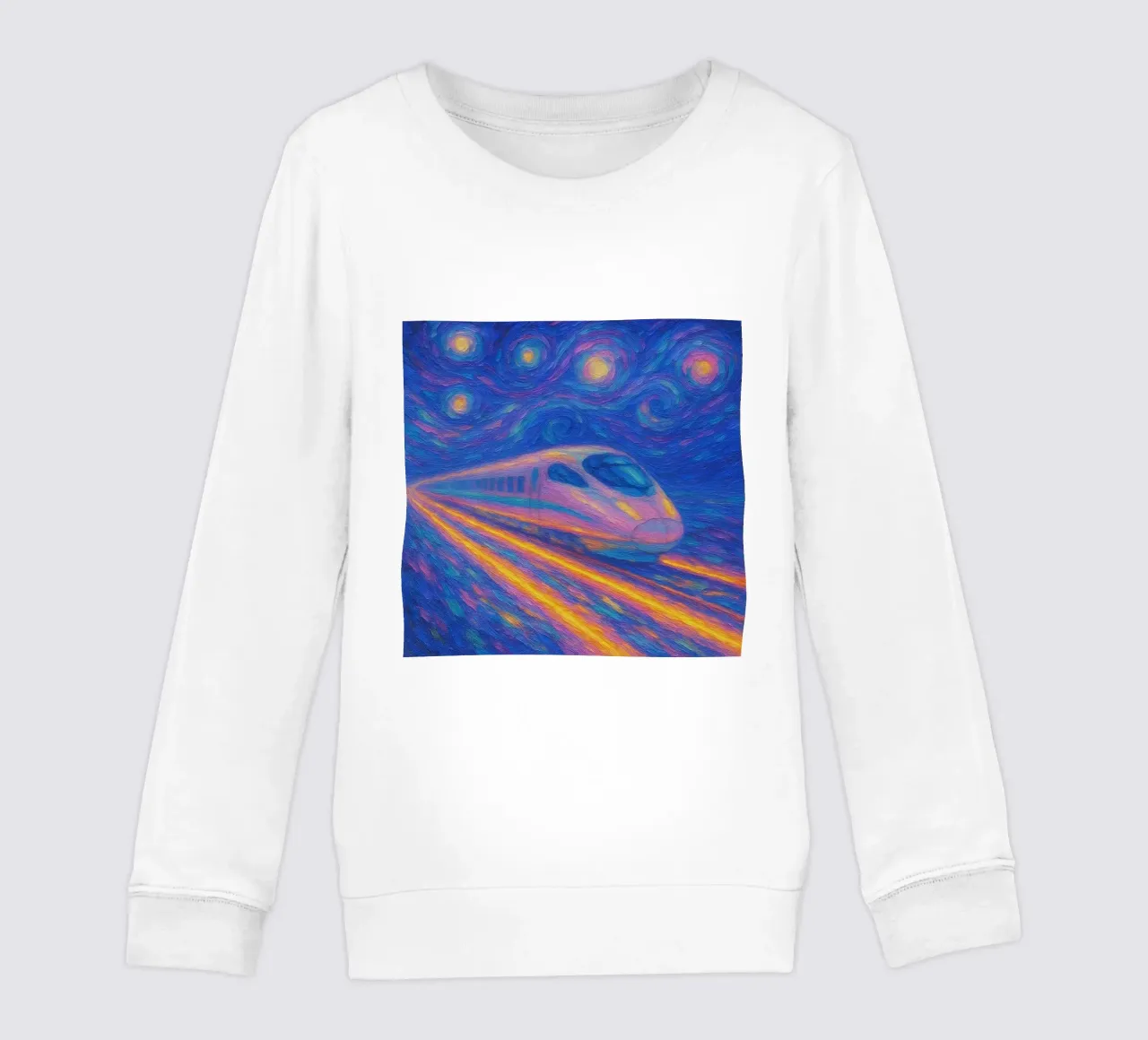 Treno proiettile al neon in corsa in una notte stellata e vorticosa felpa bambino da Vincent’s Universe