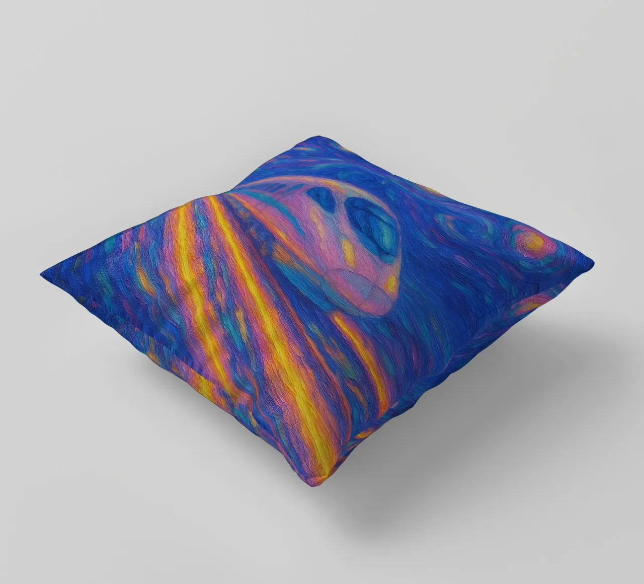 Treno proiettile al neon in corsa in una notte stellata e vorticosa cuscino da Vincent’s Universe