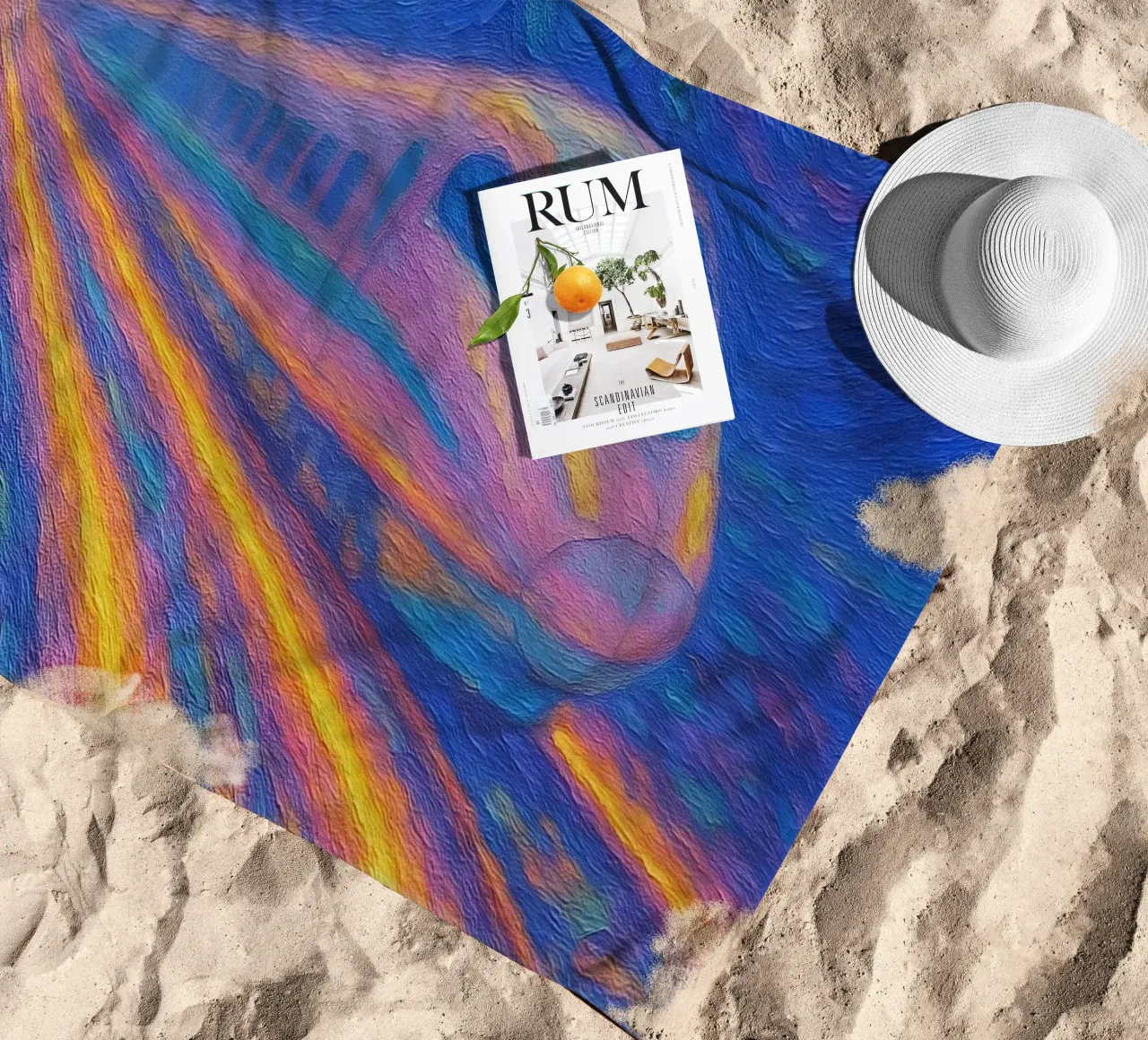 Treno proiettile al neon in corsa in una notte stellata e vorticosa telo mare da Vincent’s Universe