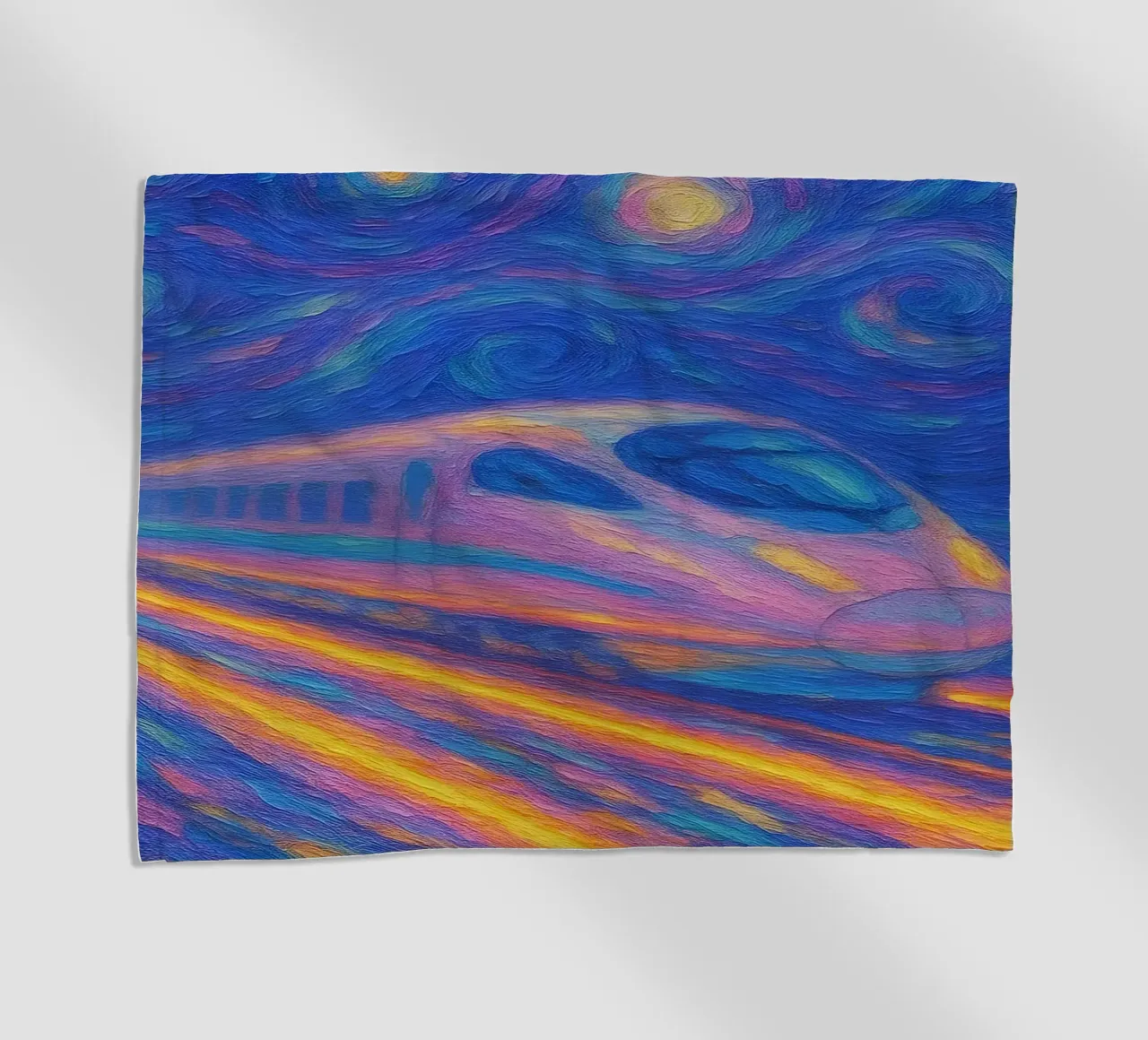 Treno proiettile al neon in corsa in una notte stellata e vorticosa telo mare da Vincent’s Universe