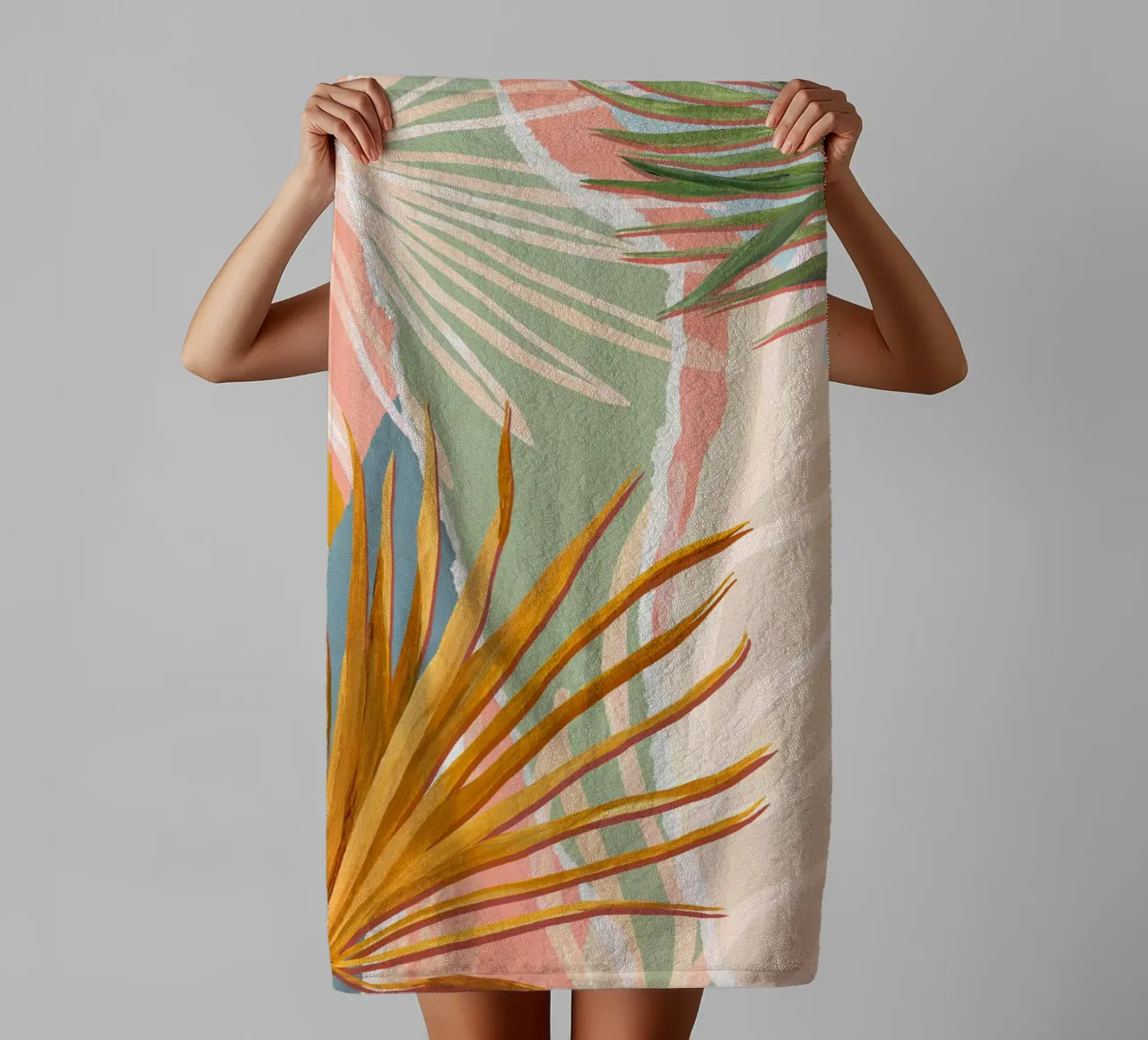 Palm Leaves Abstract Art Print towel by Violets Print House