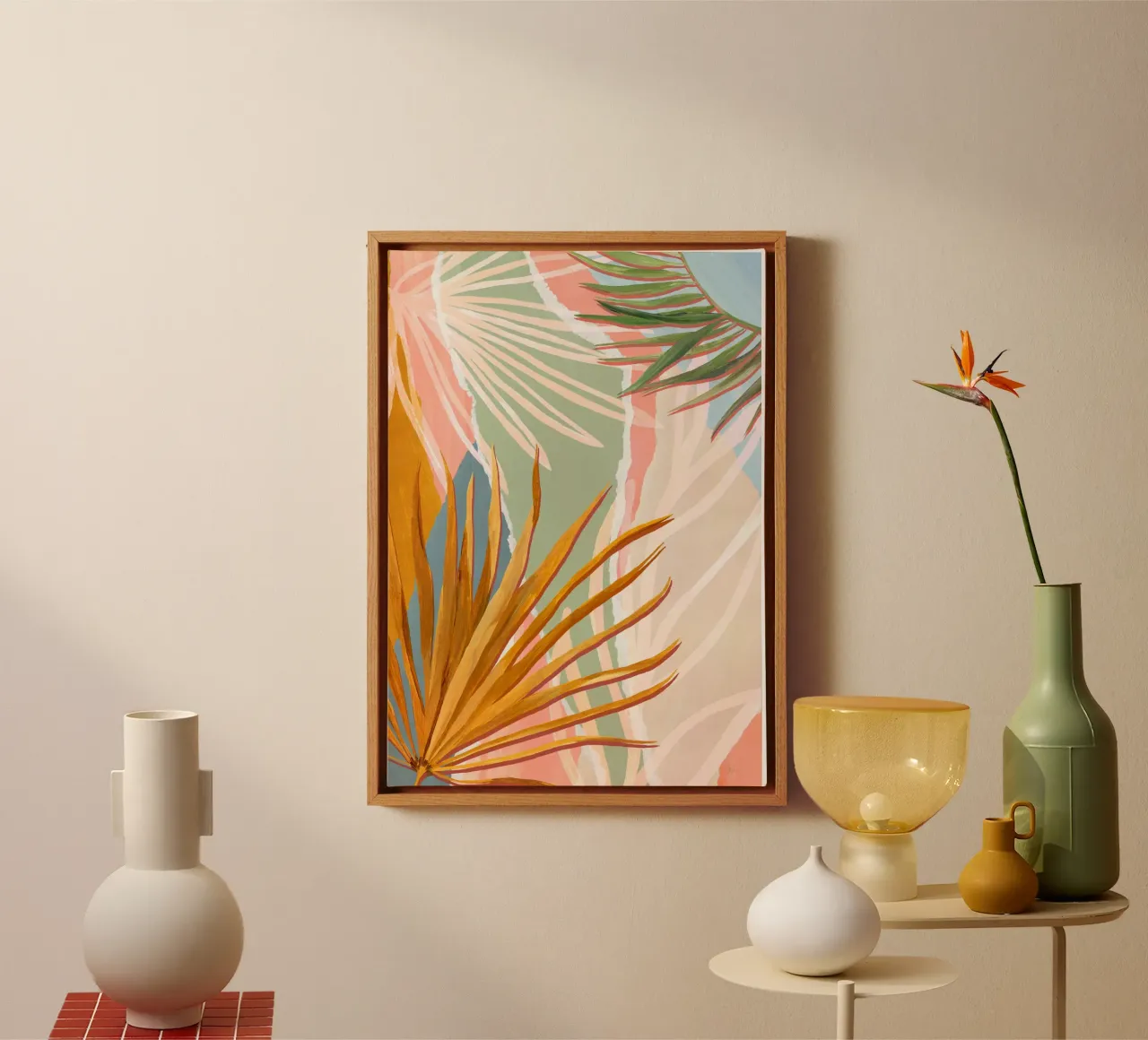 Palm Leaves Abstracte Kunstdruk canvas met Baklijst van Violets Print House