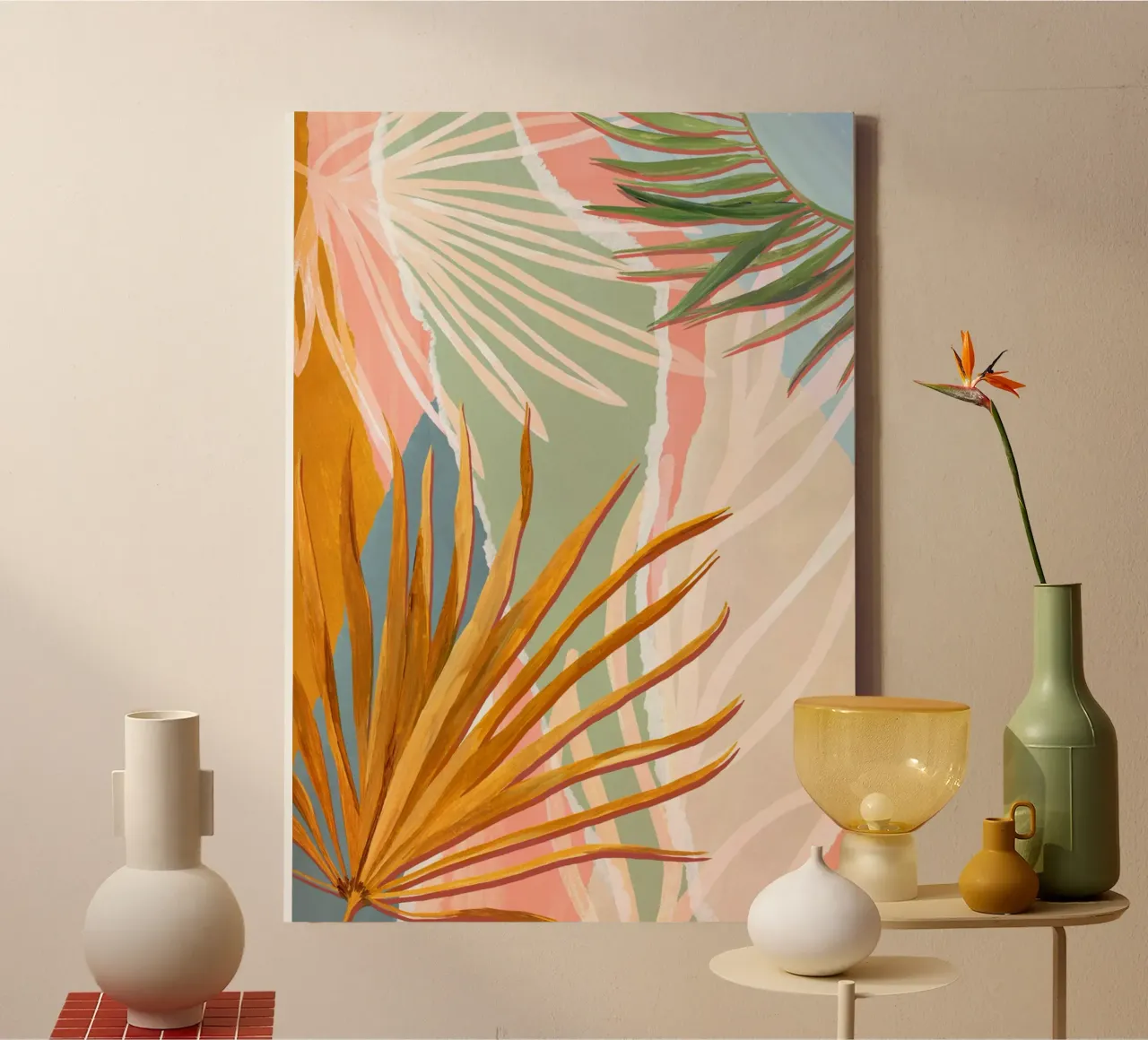 Palm Leaves Abstracte Kunstdruk canvas met Baklijst van Violets Print House