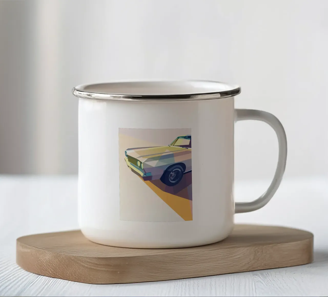 Auto d'epoca con stile geometrico tazza in smalto da POLYGON SPECIAL