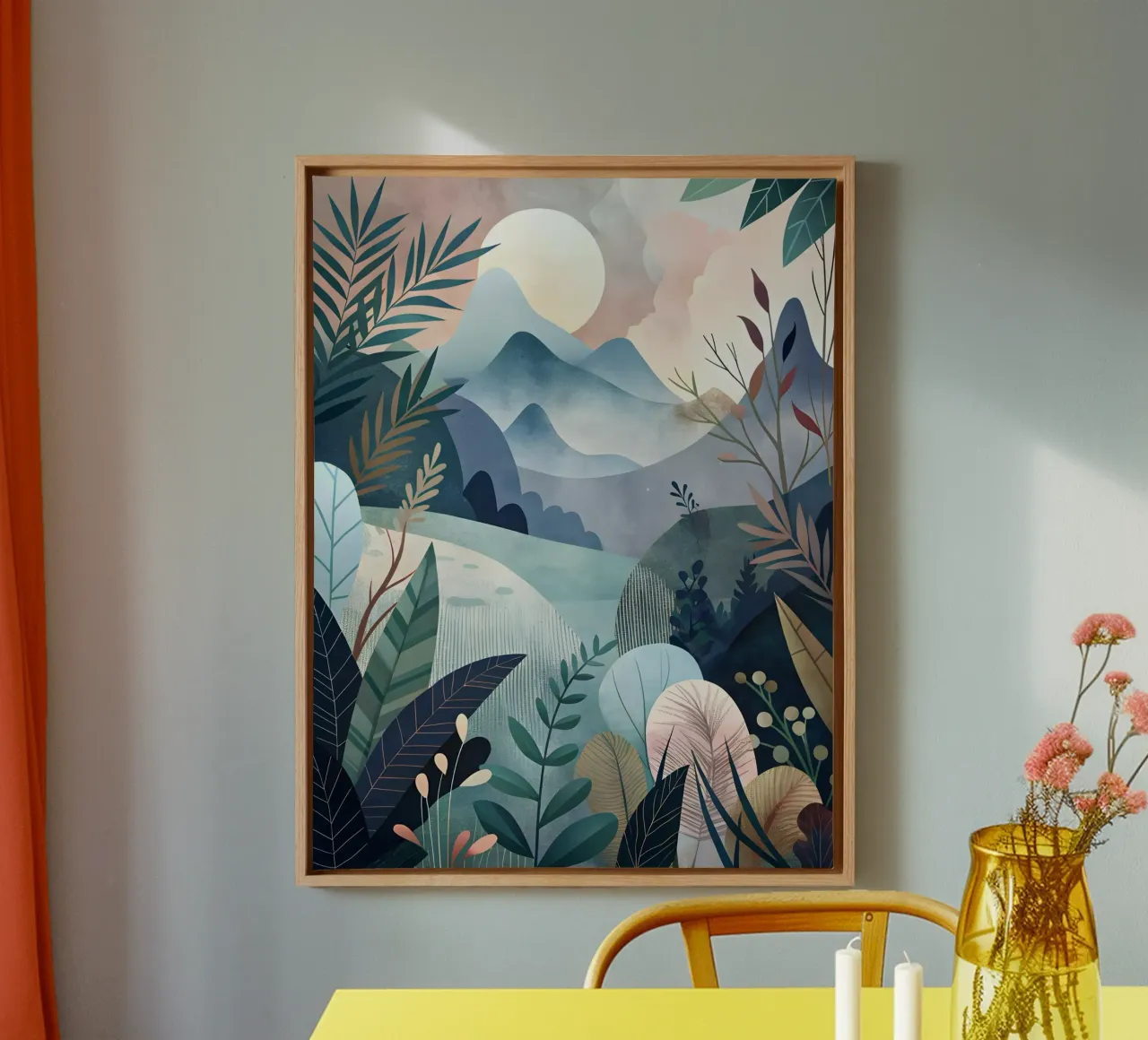 Serene Sunrise in the Misty Mountains canvas with Floater frame by Artistic-shop