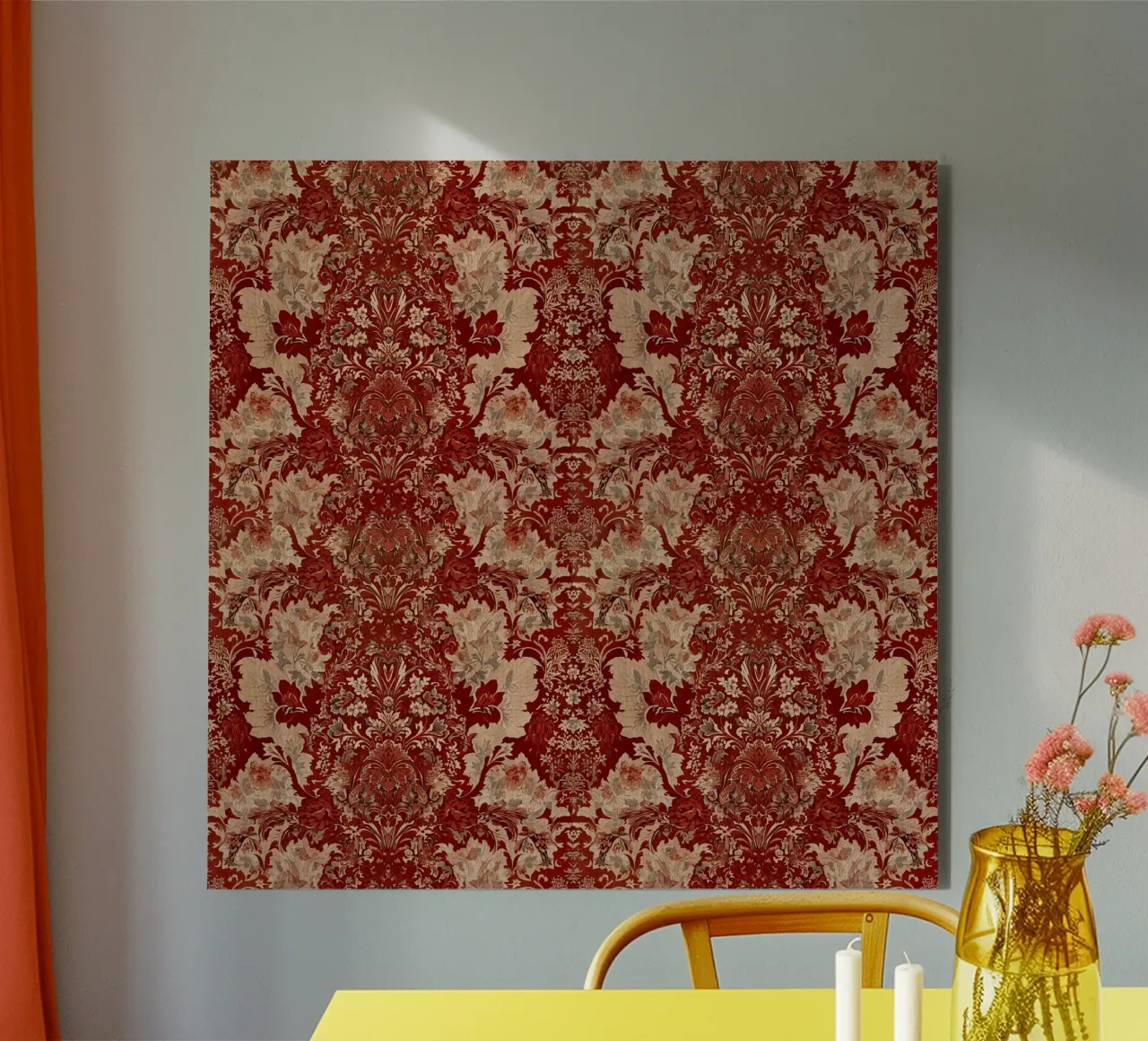 Vintage Red Damask Pattern alluminio dibond da AzStore11