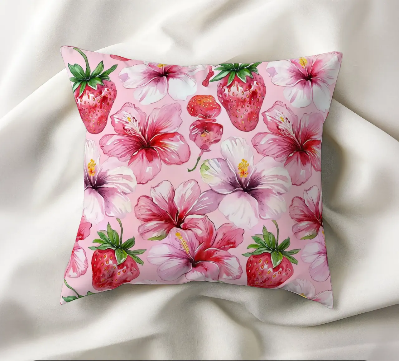 Strawberry Hibiscus Pattern cuscino da AzStore11