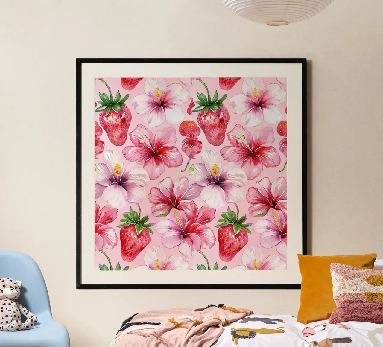 Strawberry Hibiscus Pattern carta hahnemühle da AzStore11