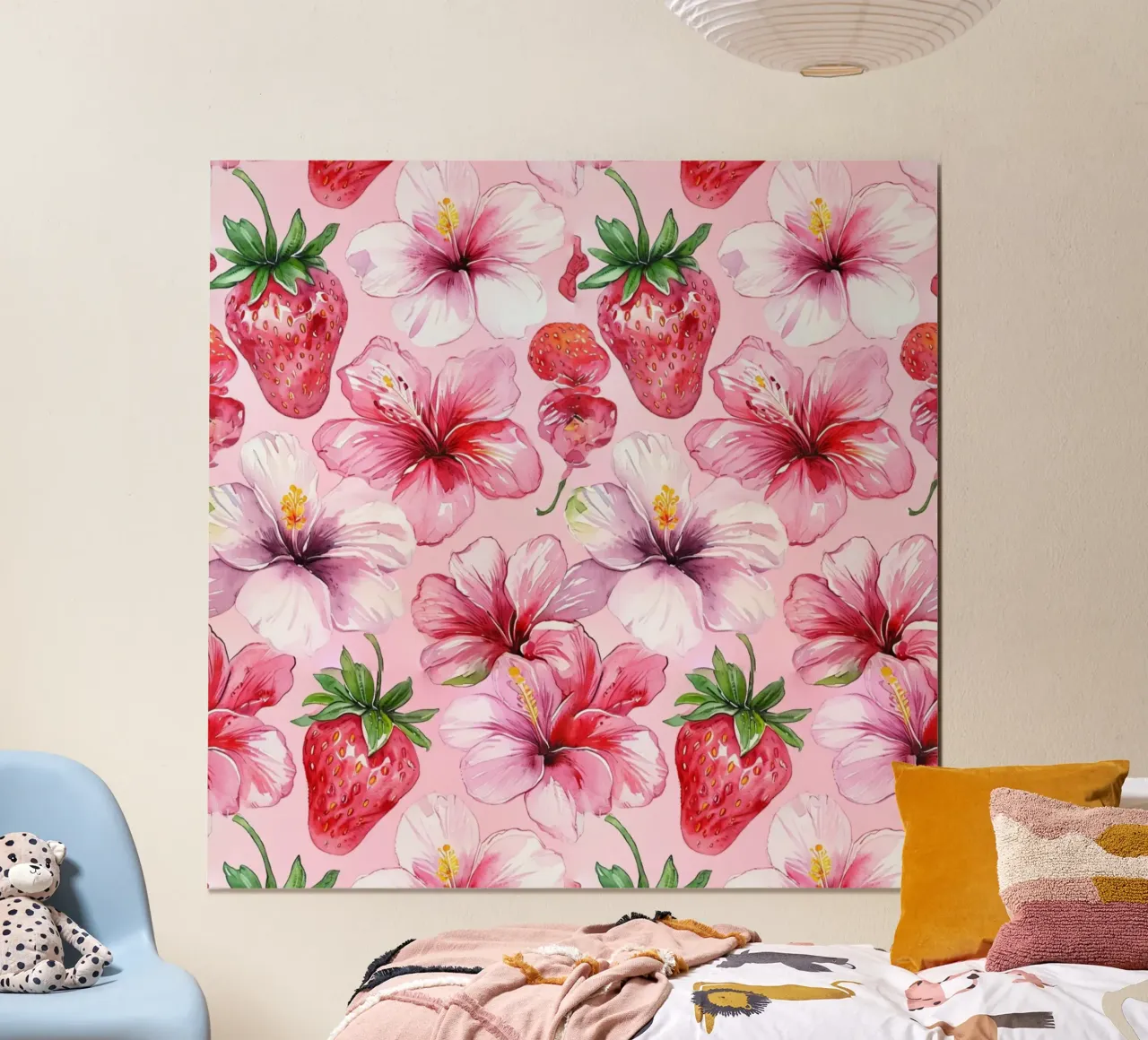 Strawberry Hibiscus Pattern carta hahnemühle da AzStore11