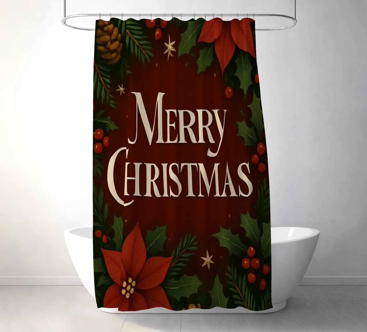 Buon Natale botanico classico tenda da doccia da Nordic Noel Studio