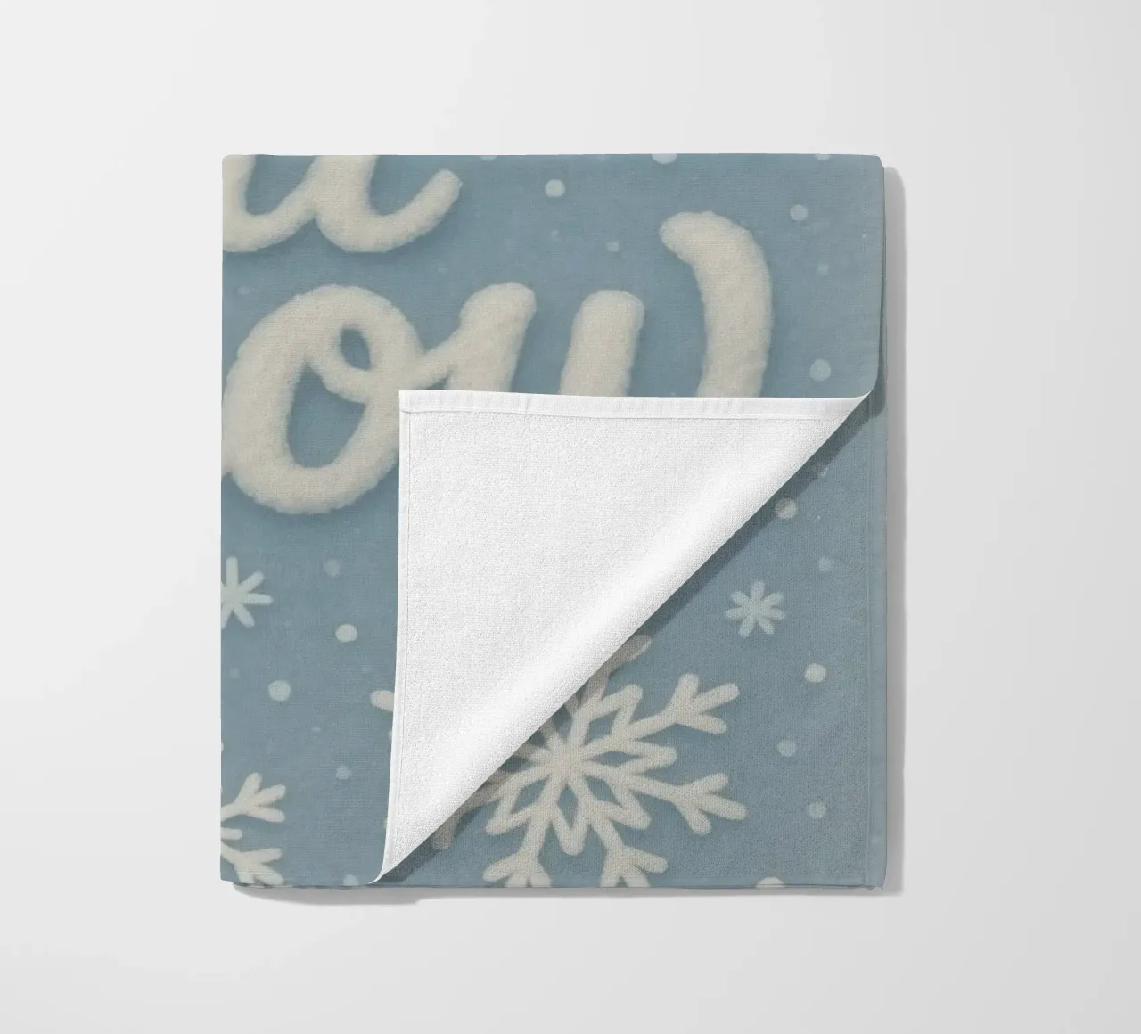 Morbide scritte invernali sulla neve telo mare da Nordic Noel Studio