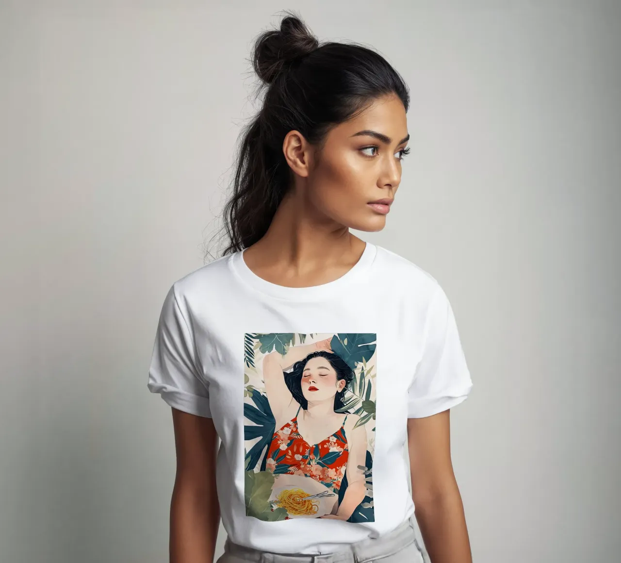 Ritratto di ragazza ad acquerello Siesta time t-shirt da Justyna Jaszke JBJart