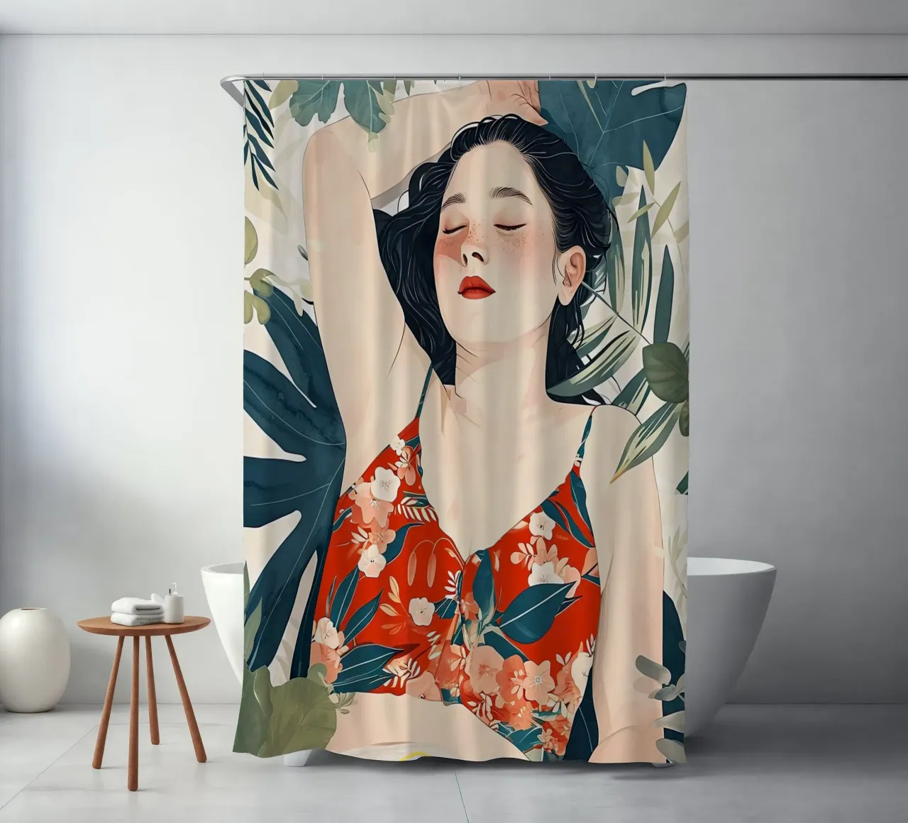Siesta time watercolor girl portrait shower curtain by Justyna Jaszke JBJart