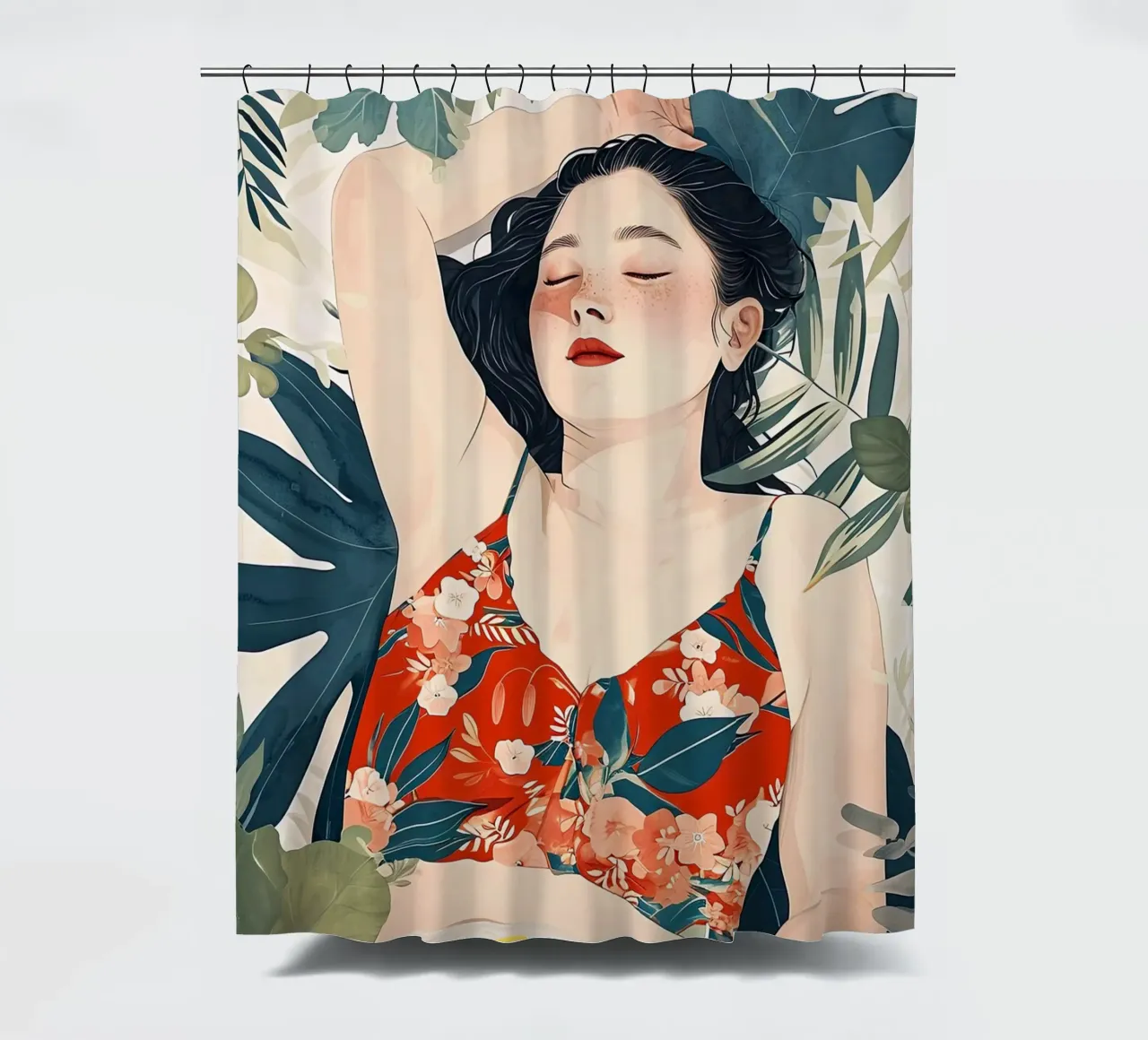 Siesta time watercolor girl portrait shower curtain by Justyna Jaszke JBJart