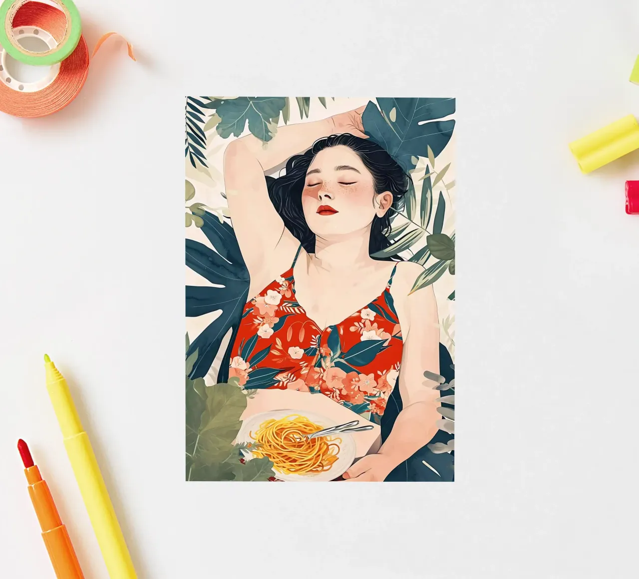Siesta time watercolor girl portrait sticker by Justyna Jaszke JBJart