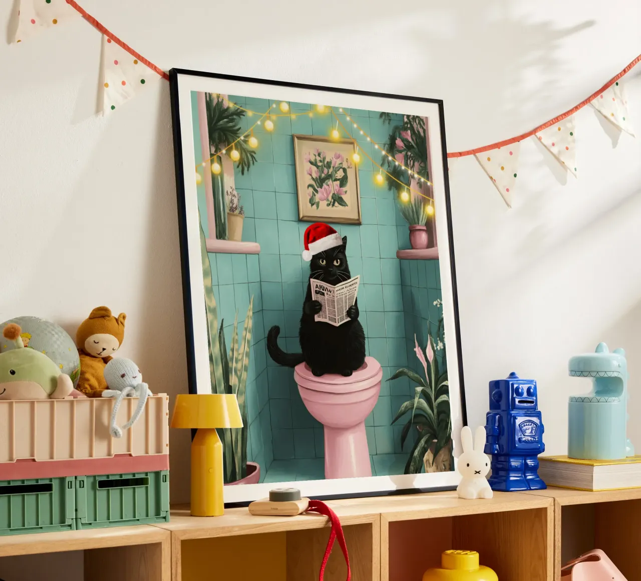Cat On The Toilet Christmas poster with aluminum frame by catsforyou