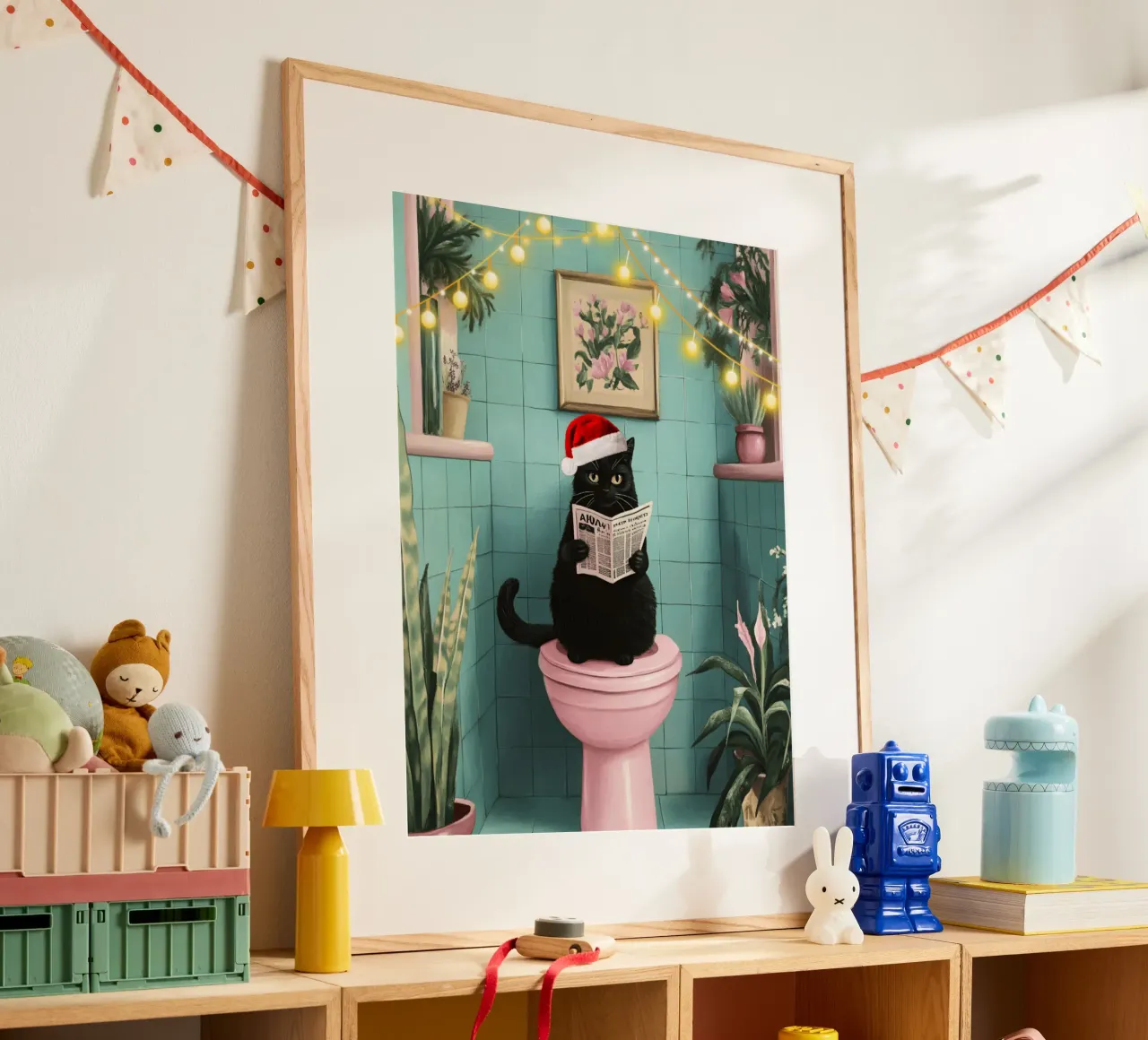 Cat On The Toilet Christmas poster with aluminum frame by catsforyou