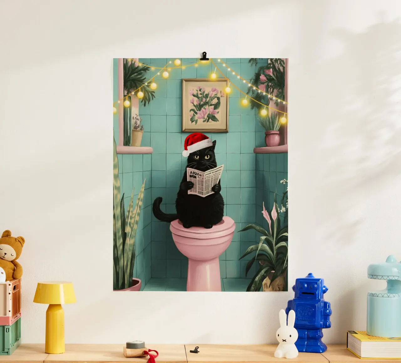 Cat On The Toilet Christmas poster with aluminum frame by catsforyou